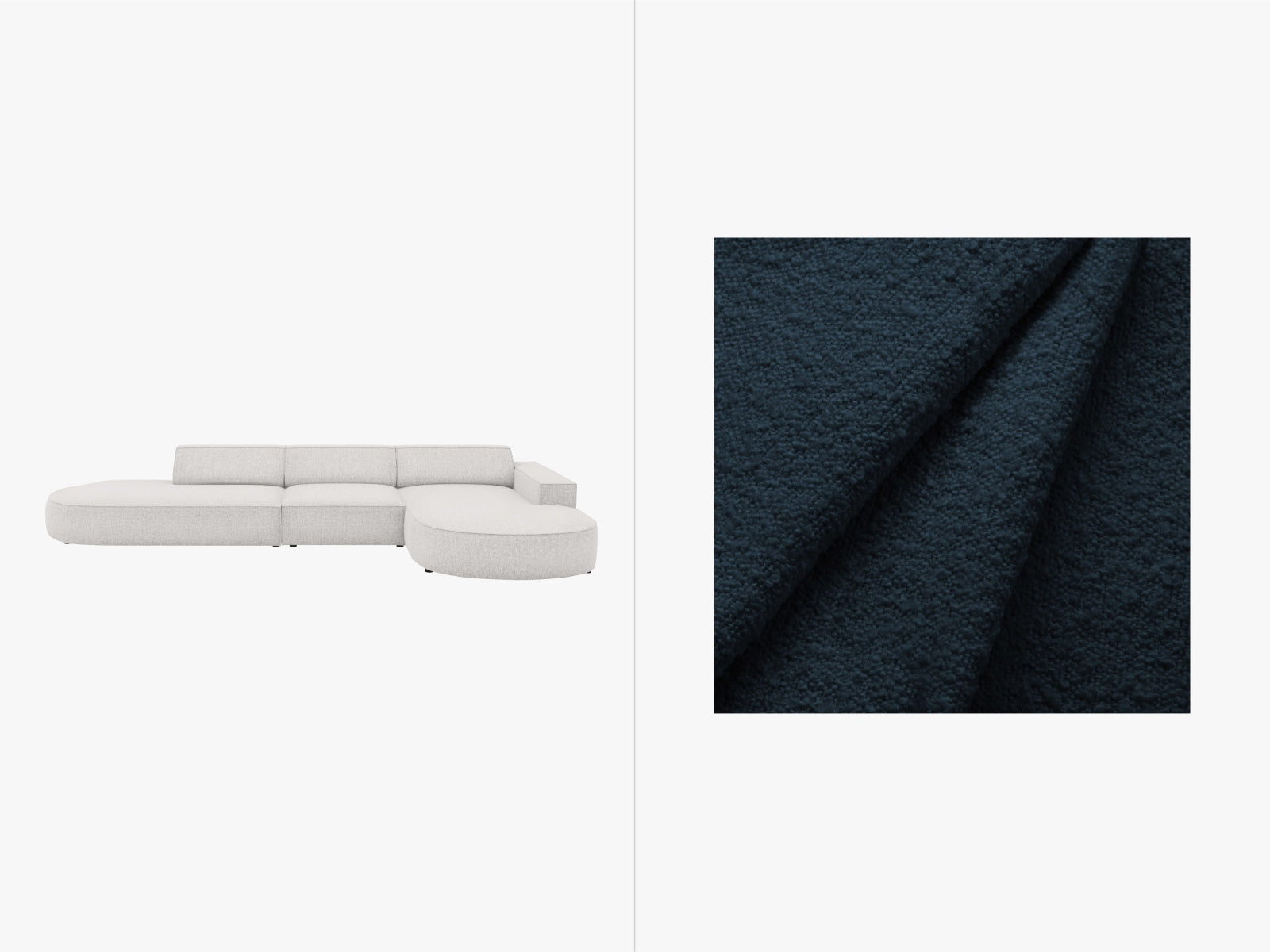 Erleben Sie das Jodie Boucle Ecksofa rechts von Micadoni – ein modulares 4-Sitzer Sofa, das durch elegantes Design und hohen Komfort besticht.