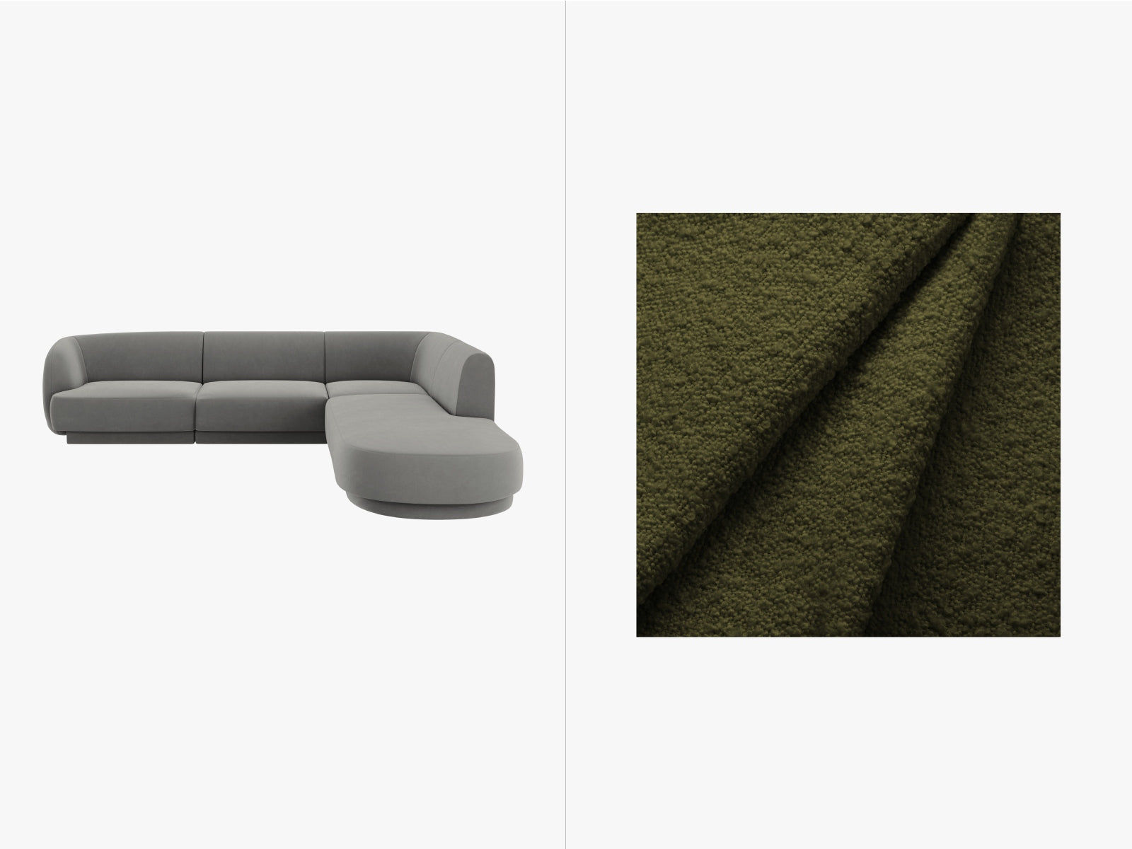 Miley Boucle Ecksofa rechts 6 Sitzer in Dark Olive Green präsentiert im Onlineshop von KAQTU Design AG. Ecksofa rechts ist von Micadoni