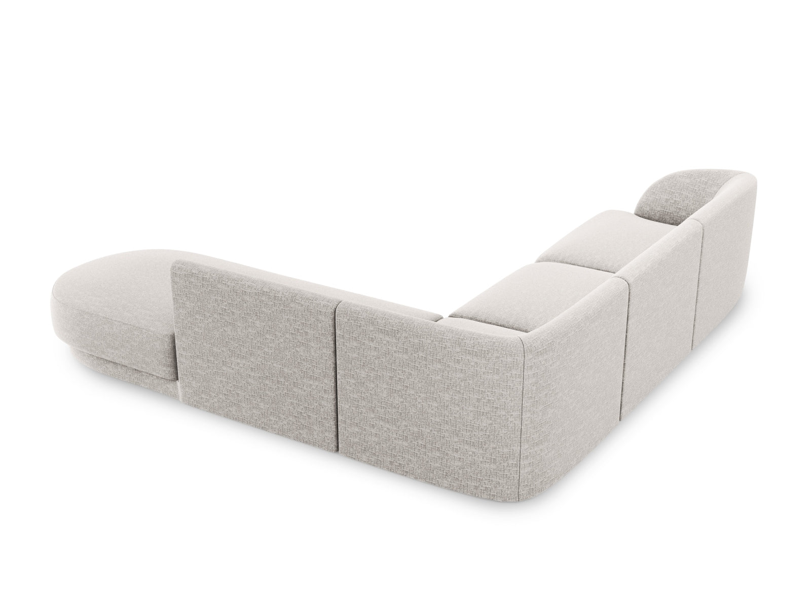Elegantes Miley Ecksofa rechts für bis zu 6 Personen in sanftem Grau, perfekt für stilvolle Wohnzimmer und entspannte Zusammenkünfte.