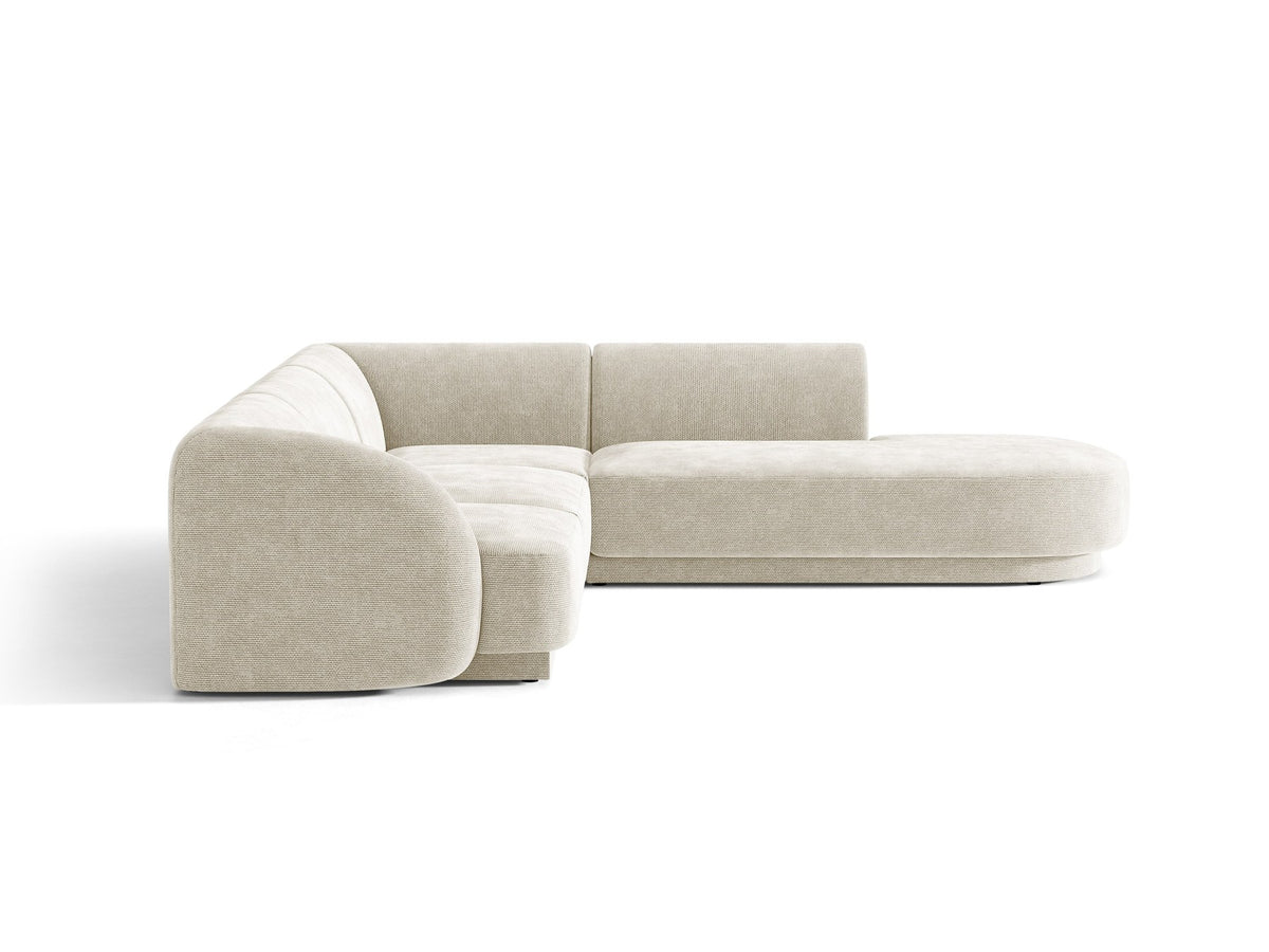 Produktfoto des Miley Ecksofas von Micadoni in Dunkelbeige, L-Form, Bezug aus Bluvel-Stoff, schwarze Kunststoffbeine, Sitzhöhe 40 cm.