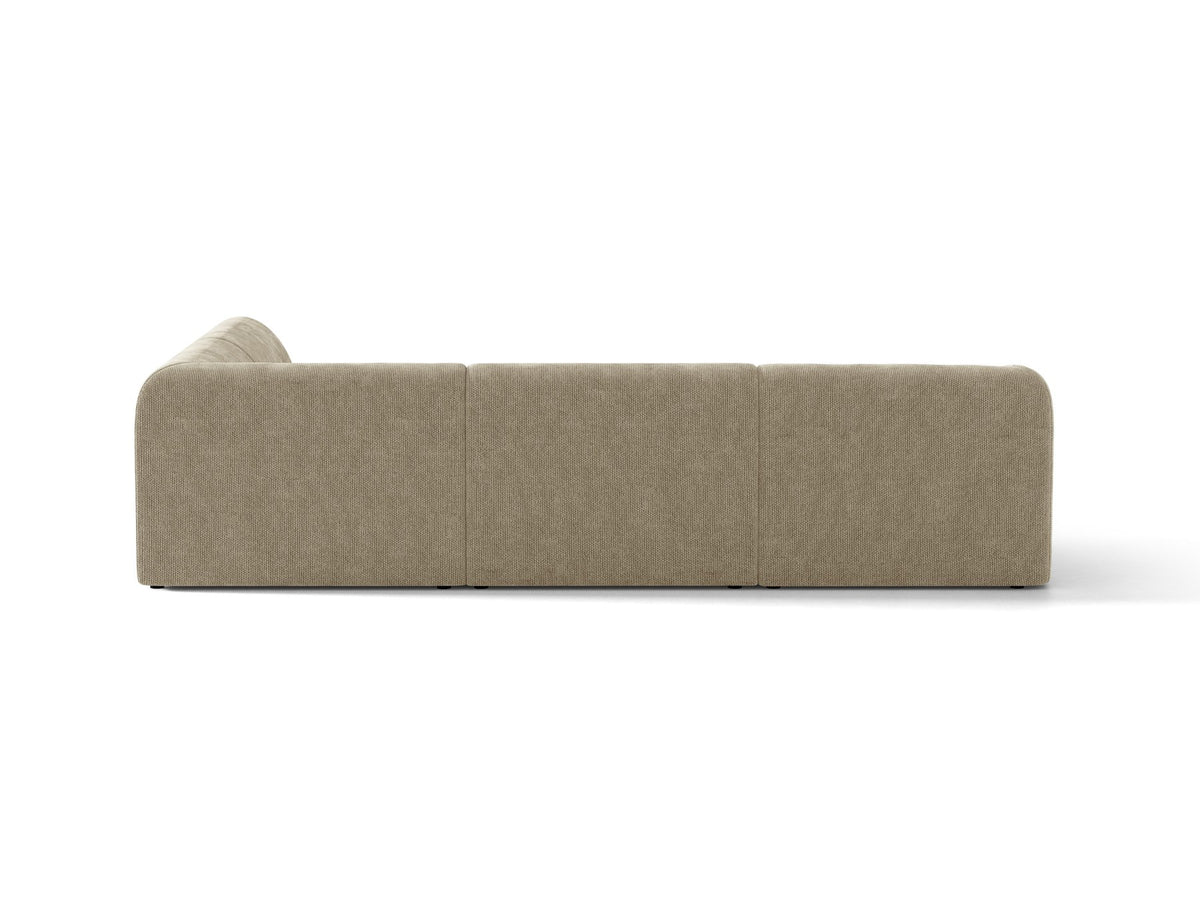Produktfoto des Miley Ecksofas von Micadoni in Dunkelbeige, L-Form, Bezug aus Bluvel-Stoff, schwarze Kunststoffbeine, Sitzhöhe 40 cm.