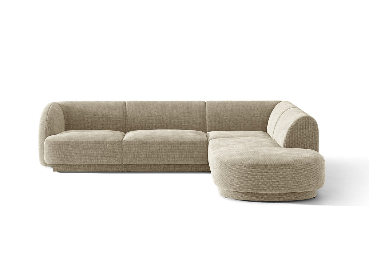 Produktfoto des Miley Ecksofas von Micadoni in Dunkelbeige, L-Form, Bezug aus Bluvel-Stoff, schwarze Kunststoffbeine, Sitzhöhe 40 cm.