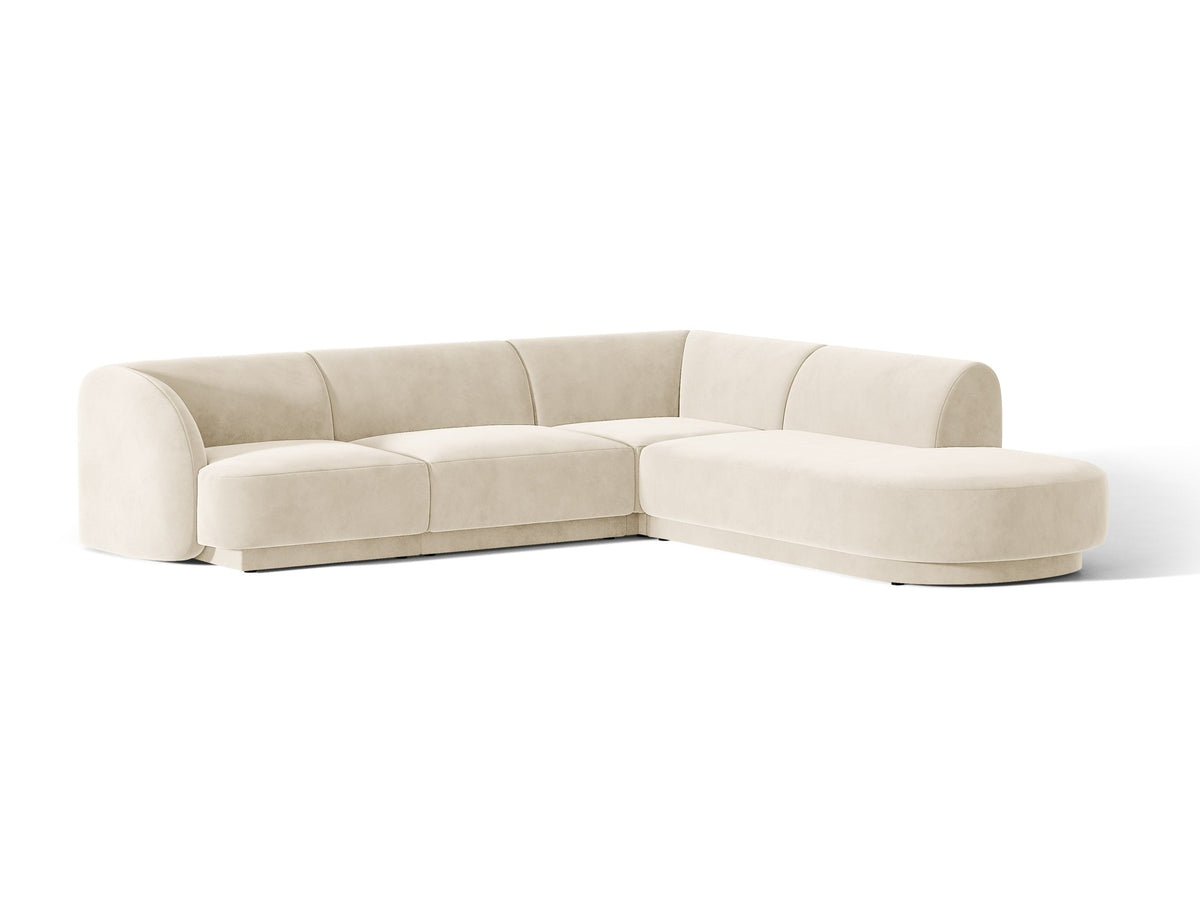 Produktfoto des Miley Ecksofas von Micadoni in Dunkelbeige, L-Form, Bezug aus Bluvel-Stoff, schwarze Kunststoffbeine, Sitzhöhe 40 cm.