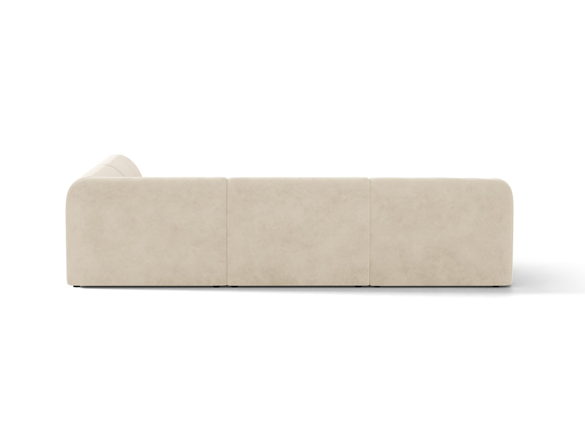 Produktfoto des Miley Ecksofas von Micadoni in Dunkelbeige, L-Form, Bezug aus Bluvel-Stoff, schwarze Kunststoffbeine, Sitzhöhe 40 cm.