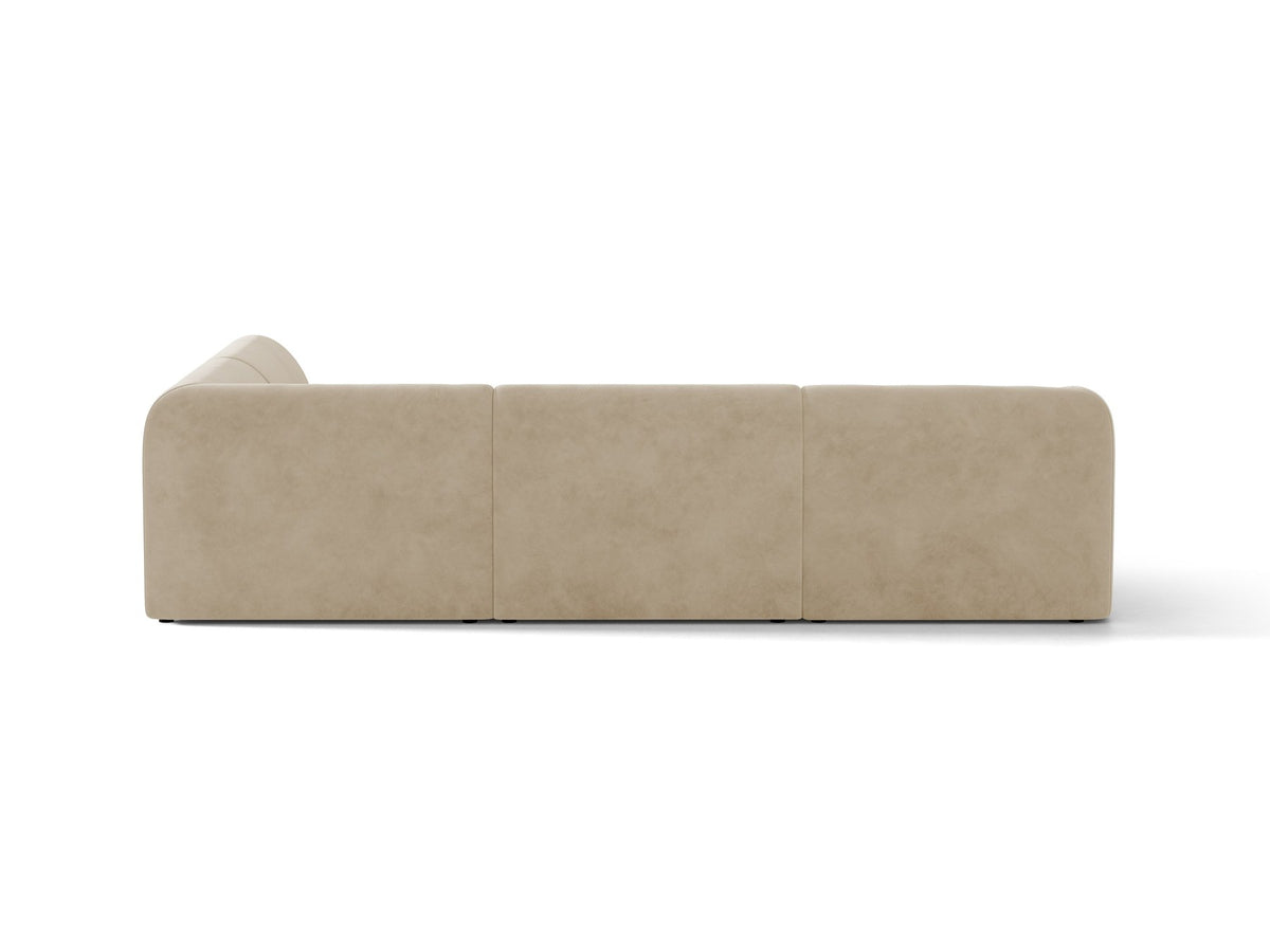 Produktfoto des Miley Ecksofas von Micadoni in Dunkelbeige, L-Form, Bezug aus Bluvel-Stoff, schwarze Kunststoffbeine, Sitzhöhe 40 cm.