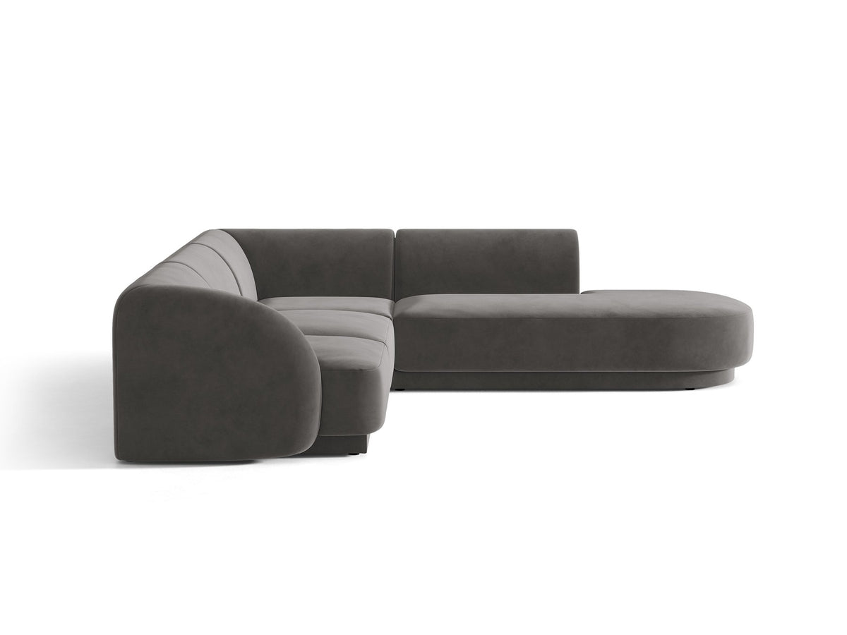 Produktfoto des Miley Ecksofas von Micadoni in Dunkelbeige, L-Form, Bezug aus Bluvel-Stoff, schwarze Kunststoffbeine, Sitzhöhe 40 cm.