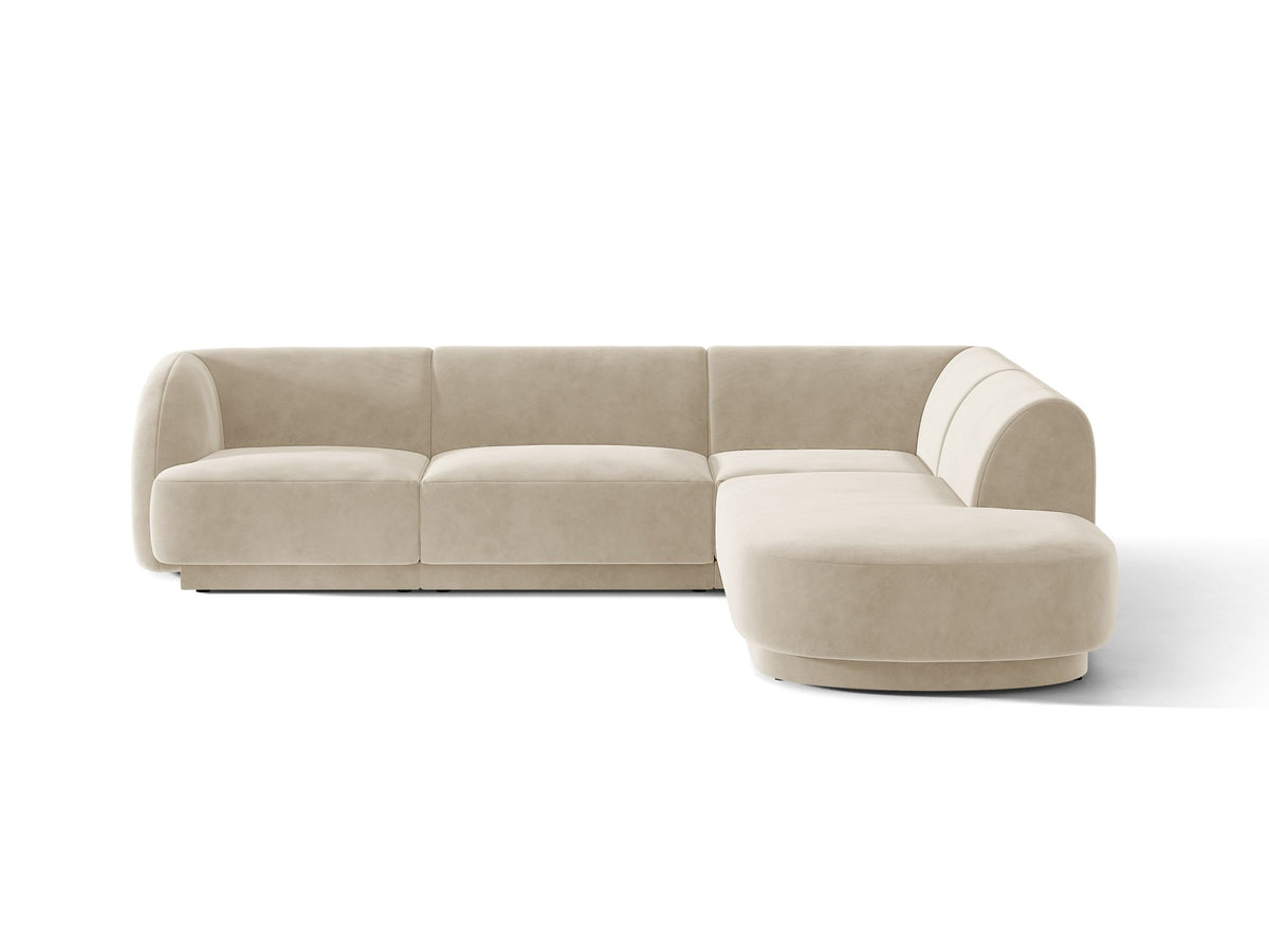 Produktfoto des Miley Ecksofas von Micadoni in Dunkelbeige, L-Form, Bezug aus Bluvel-Stoff, schwarze Kunststoffbeine, Sitzhöhe 40 cm.