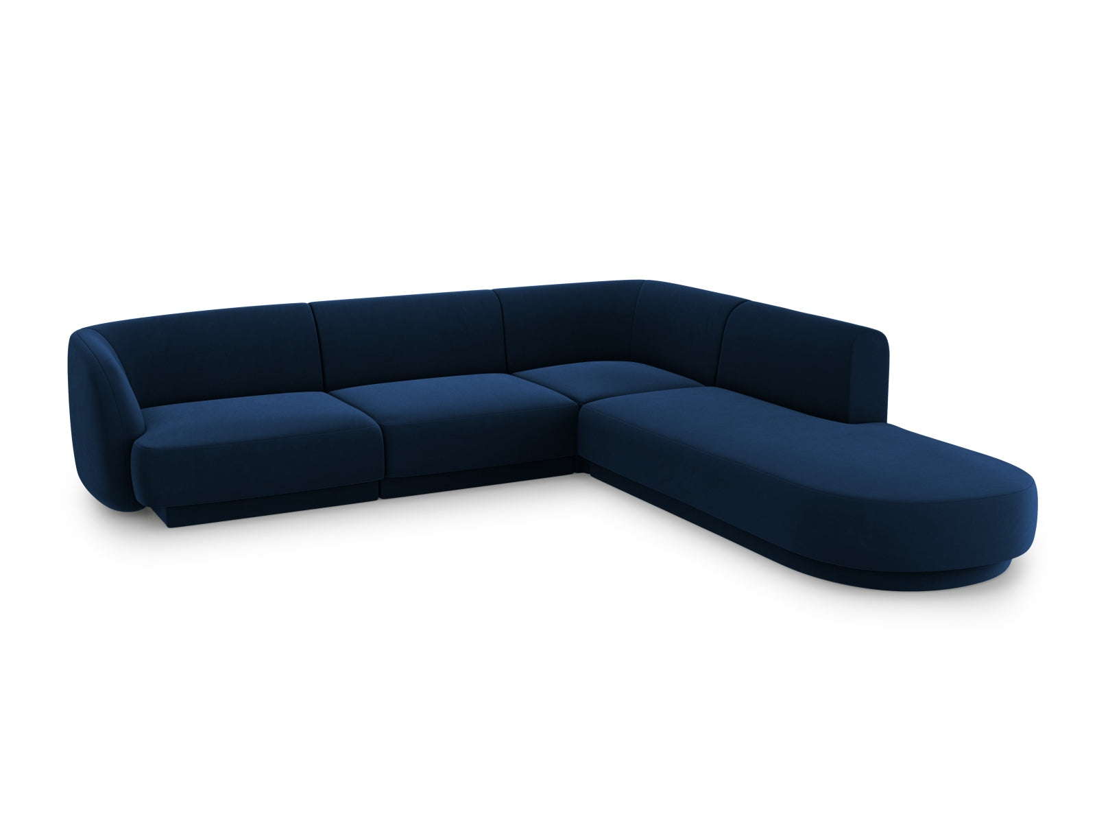 Elegantes Miley Velour Ecksofa in Royal Blue, 6-Sitzer, ideal für stilvolle Wohnzimmergestaltung, erhältlich bei KAQTU Design AG.
