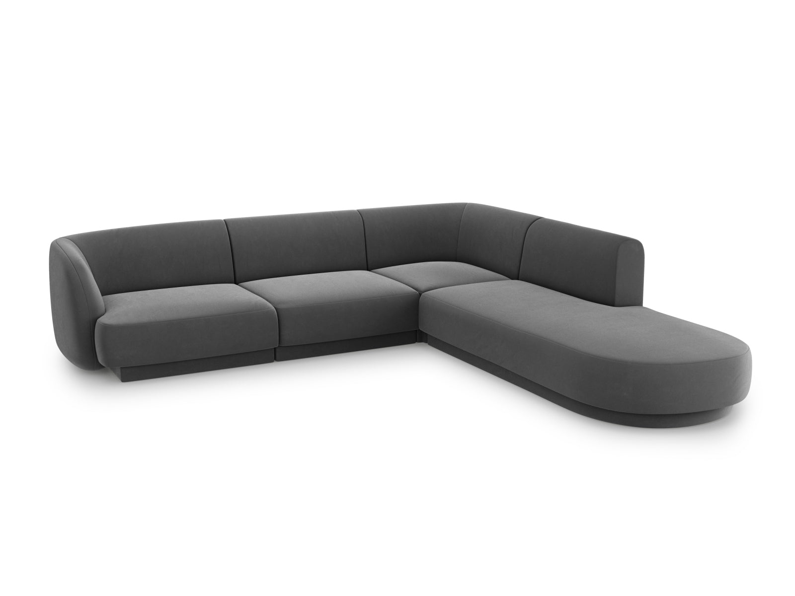 Elegantes Miley Velour Ecksofa in Grau-Blau, 6-Sitzer, ideal für stilvolle Wohnräume, präsentiert von Micadoni.