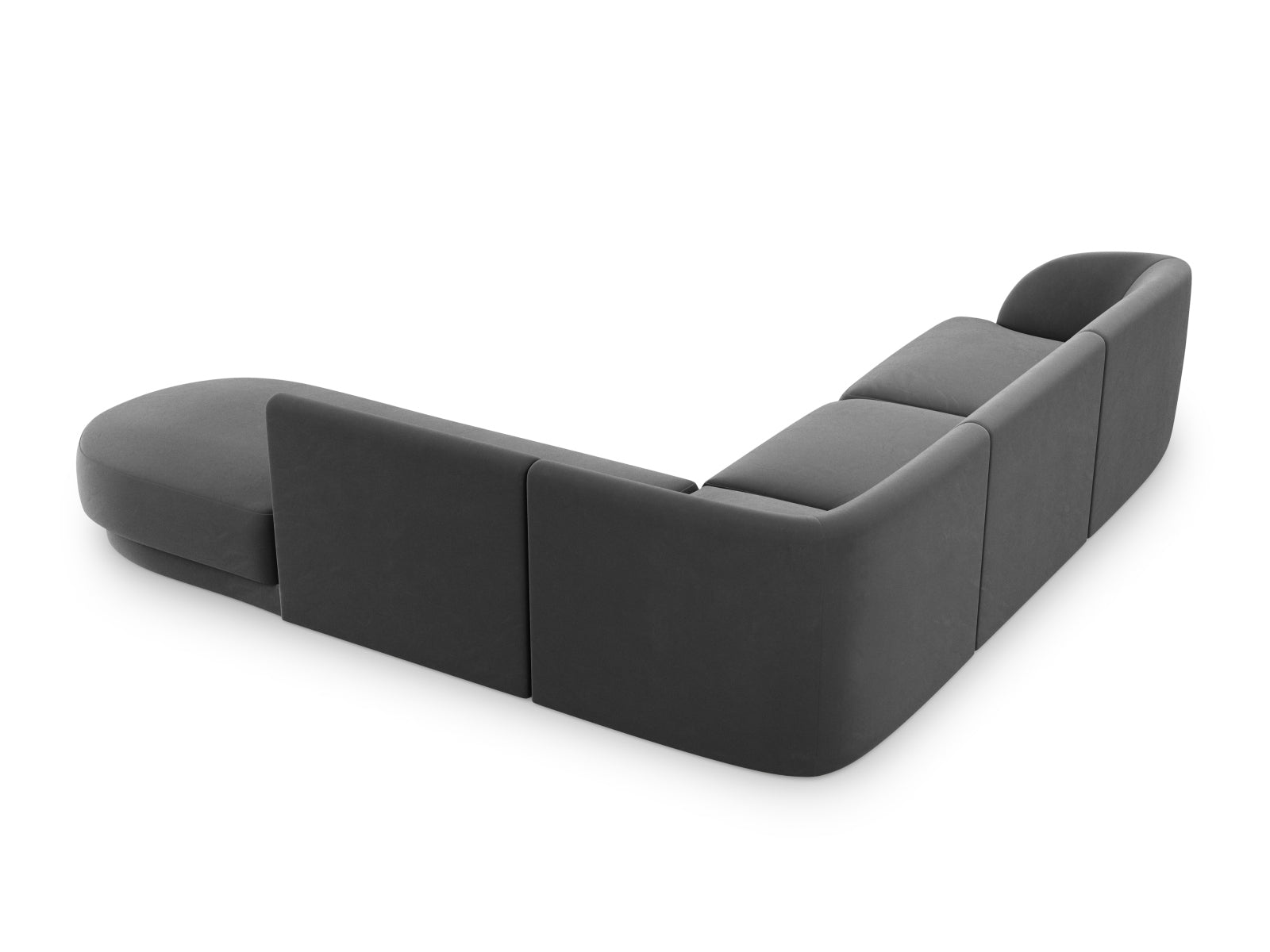 Modernes 6-Sitzer Ecksofa Miley aus Velours in Grau-Blau, perfekt für gemütliche Wohnzimmer und stilvolle Einrichtungsideen von Micadoni.