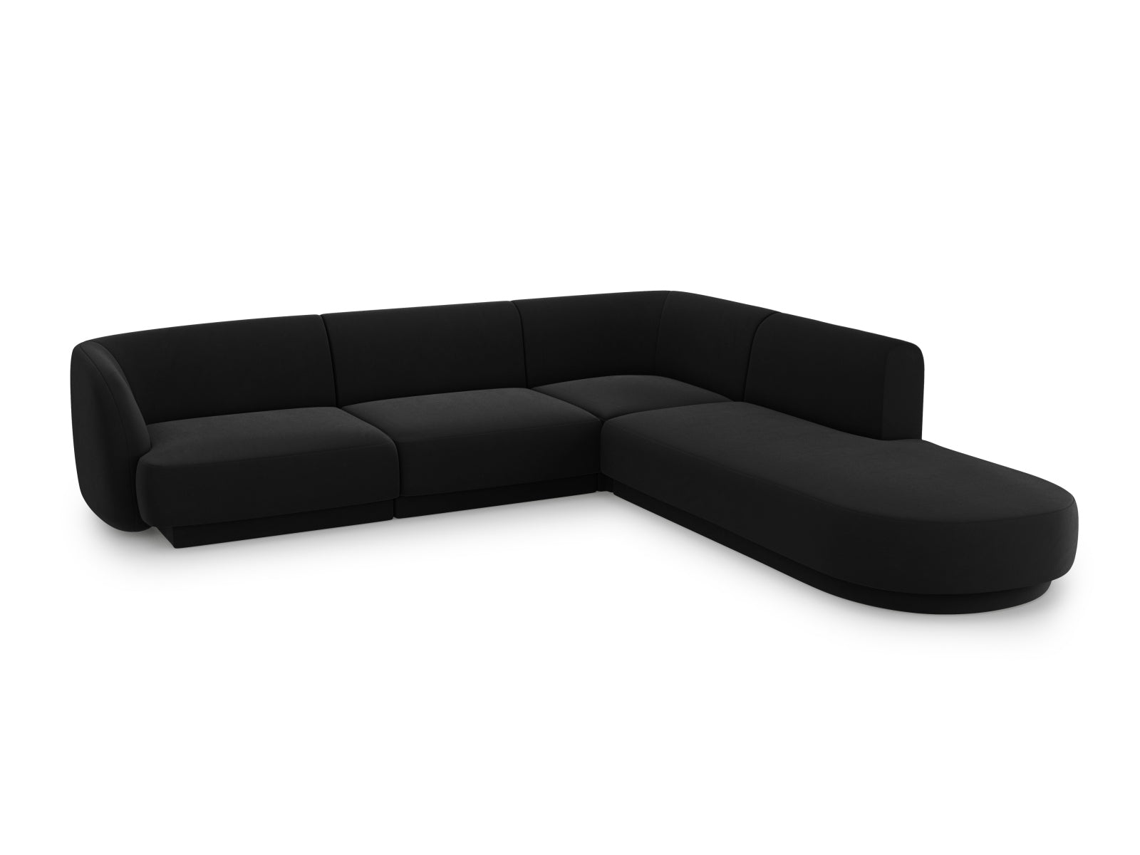Elegantes Miley Velour Ecksofa rechts für 6 Personen in stilvollem Black-Bluvel, ideal für moderne Wohnräume.