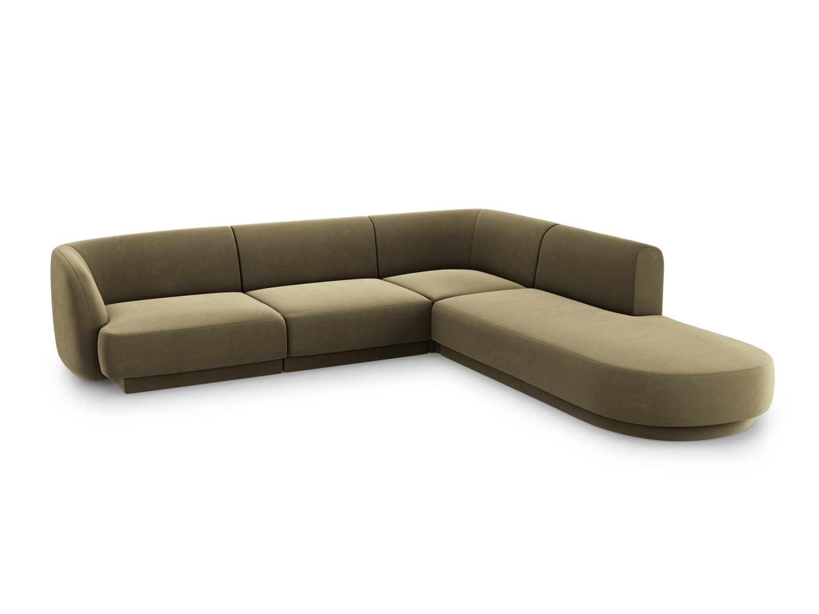 Elegantes Miley Velour Ecksofa in Grün-Blau, 6-Sitzer, ideal für stilvolle Wohnräume, präsentiert von Micadoni.
