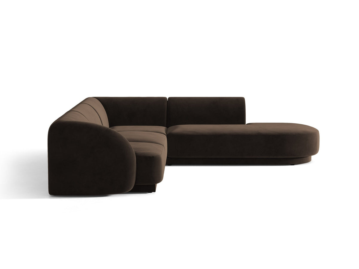 Produktfoto des Miley Ecksofas von Micadoni in Dunkelbeige, L-Form, Bezug aus Bluvel-Stoff, schwarze Kunststoffbeine, Sitzhöhe 40 cm.