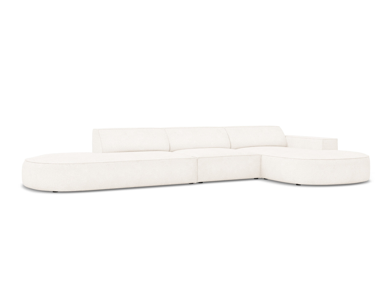 Erleben Sie das Jodie Boucle Ecksofa rechts von Micadoni – ein modulares 4-Sitzer Sofa, das Eleganz, Komfort und Anpassungsfähigkeit in Ihr Zuhause bringt.