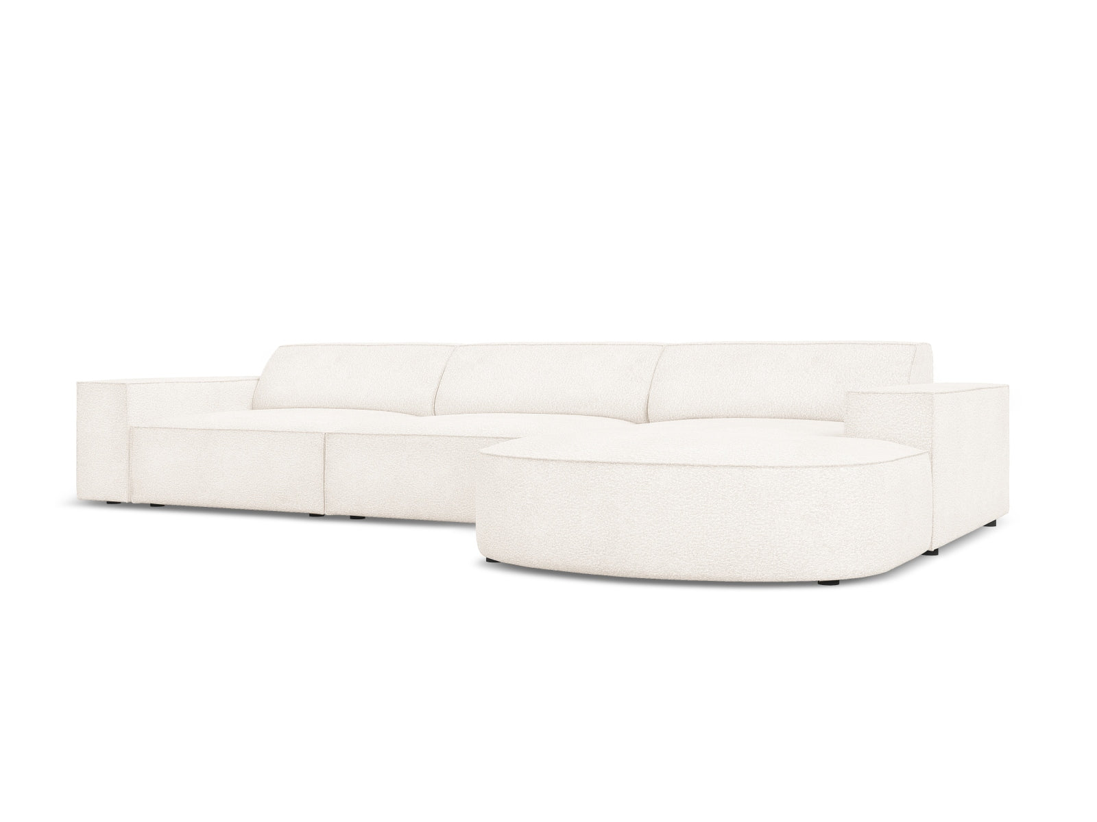Erleben Sie das Jodie Boucle Ecksofa rechts von Micadoni – ein modulares 4-Sitzer Sofa, das Eleganz, Komfort und Anpassungsfähigkeit in Ihr Zuhause bringt.