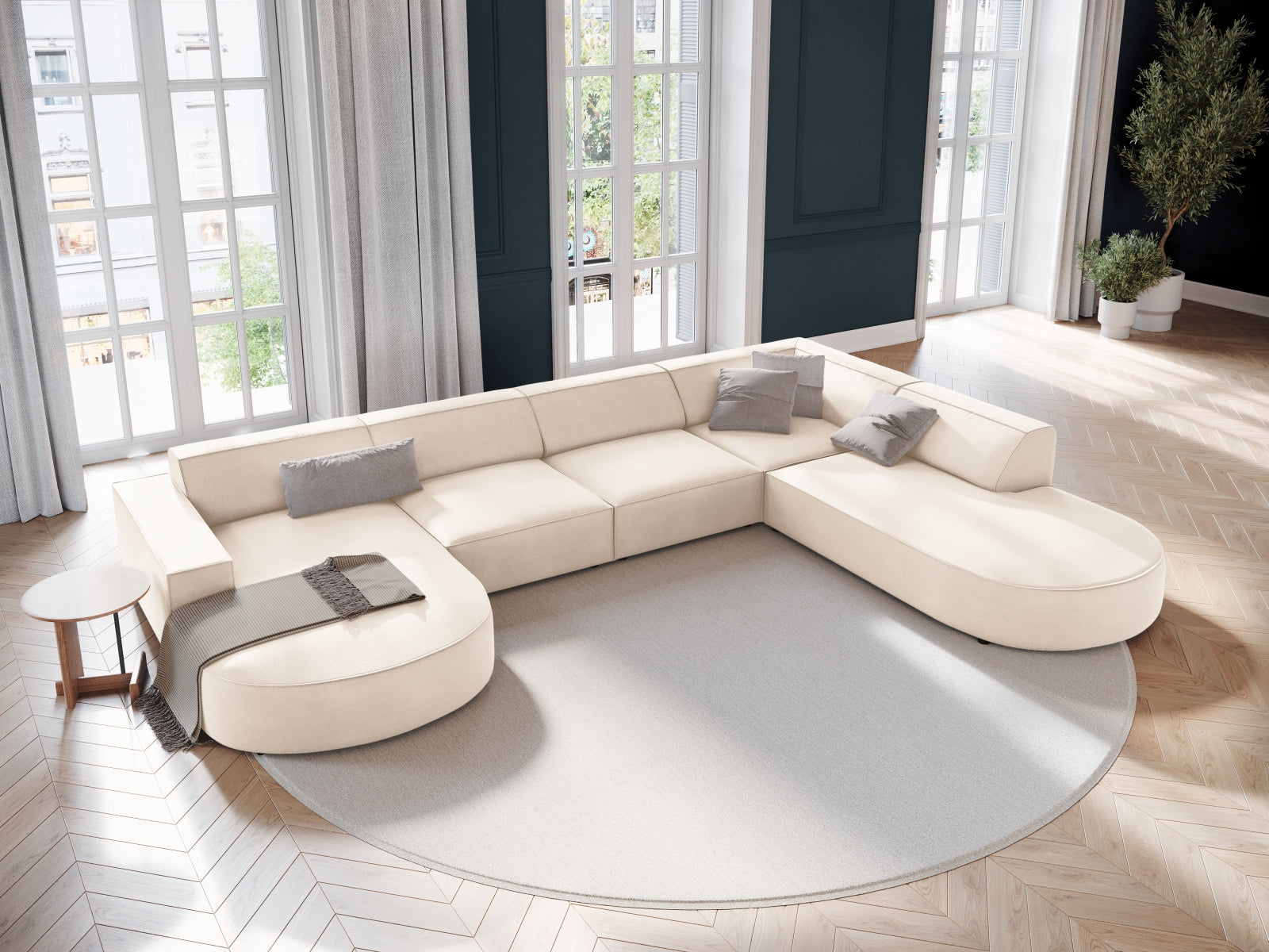 Entdecken Sie das stilvolle Jodie Velour Ecksofa von Micadoni – ein 7-Sitzer, der Komfort und Eleganz vereint. Ideal für Ihr Wohnzimmer!