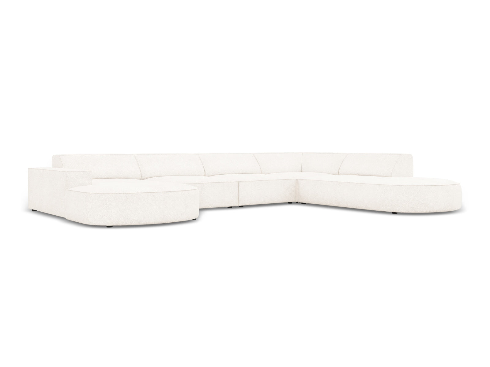 Entdecken Sie das stilvolle Jodie Boucle Ecksofa von Micadoni – ein 7-Sitzer mit modernem Design, hochwertigem Boucle-Stoff und modularer Flexibilität.