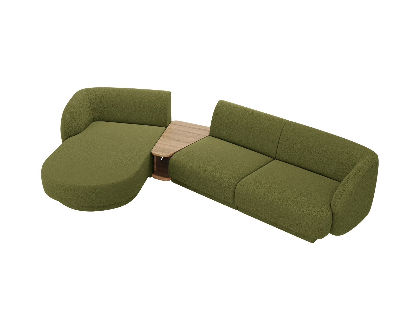 Stylisches Miley 3-Sitzer L-Sofa links in tiefem Olivgrün, perfekt für gemütliche Abende und zeitgemäße Einrichtungsideen.