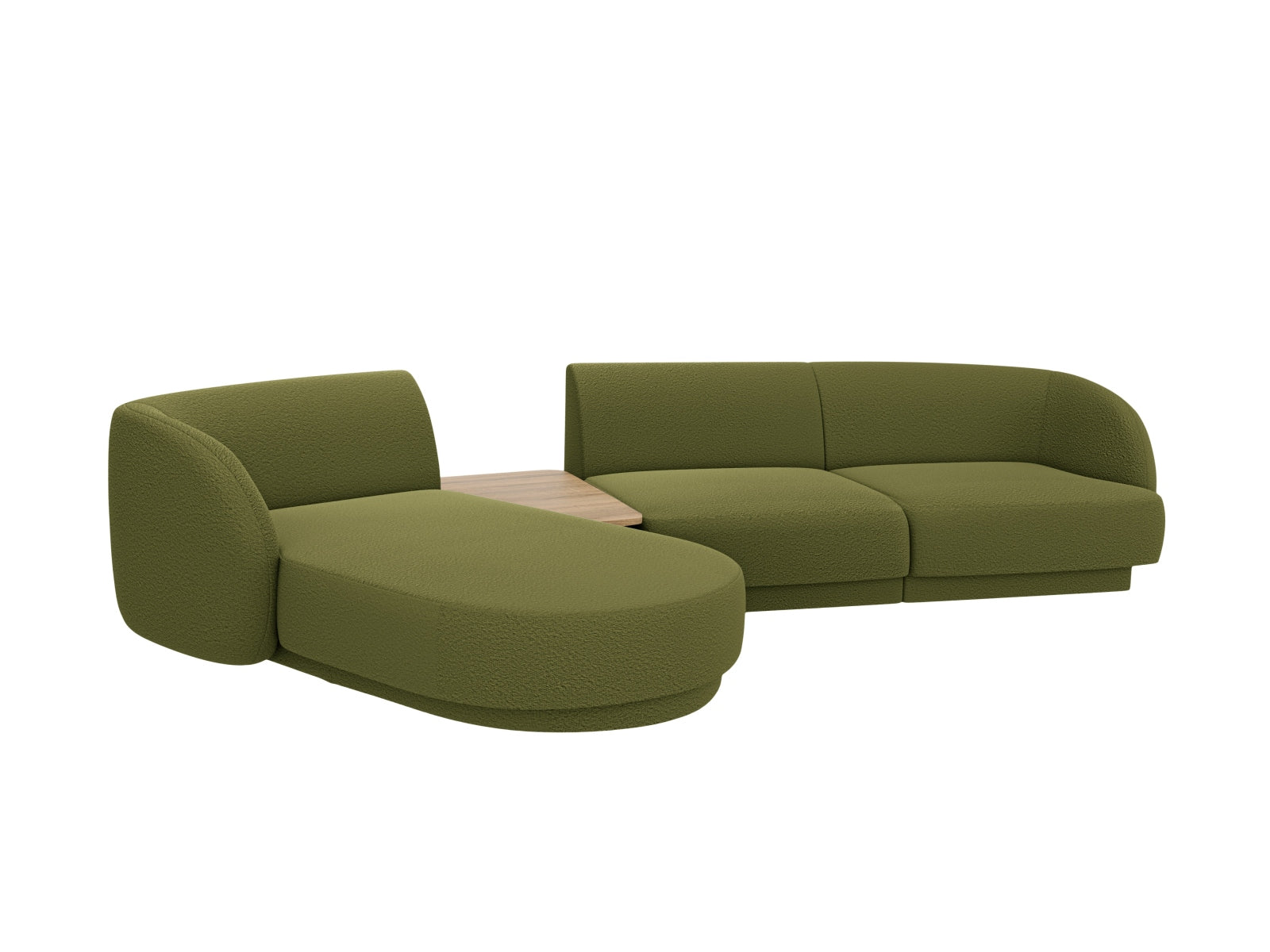 Elegantes Miley 3-Sitzer L-Sofa links in sattem Olivgrün, ideal für moderne Wohnräume und entspannte Stunden mit Freunden.