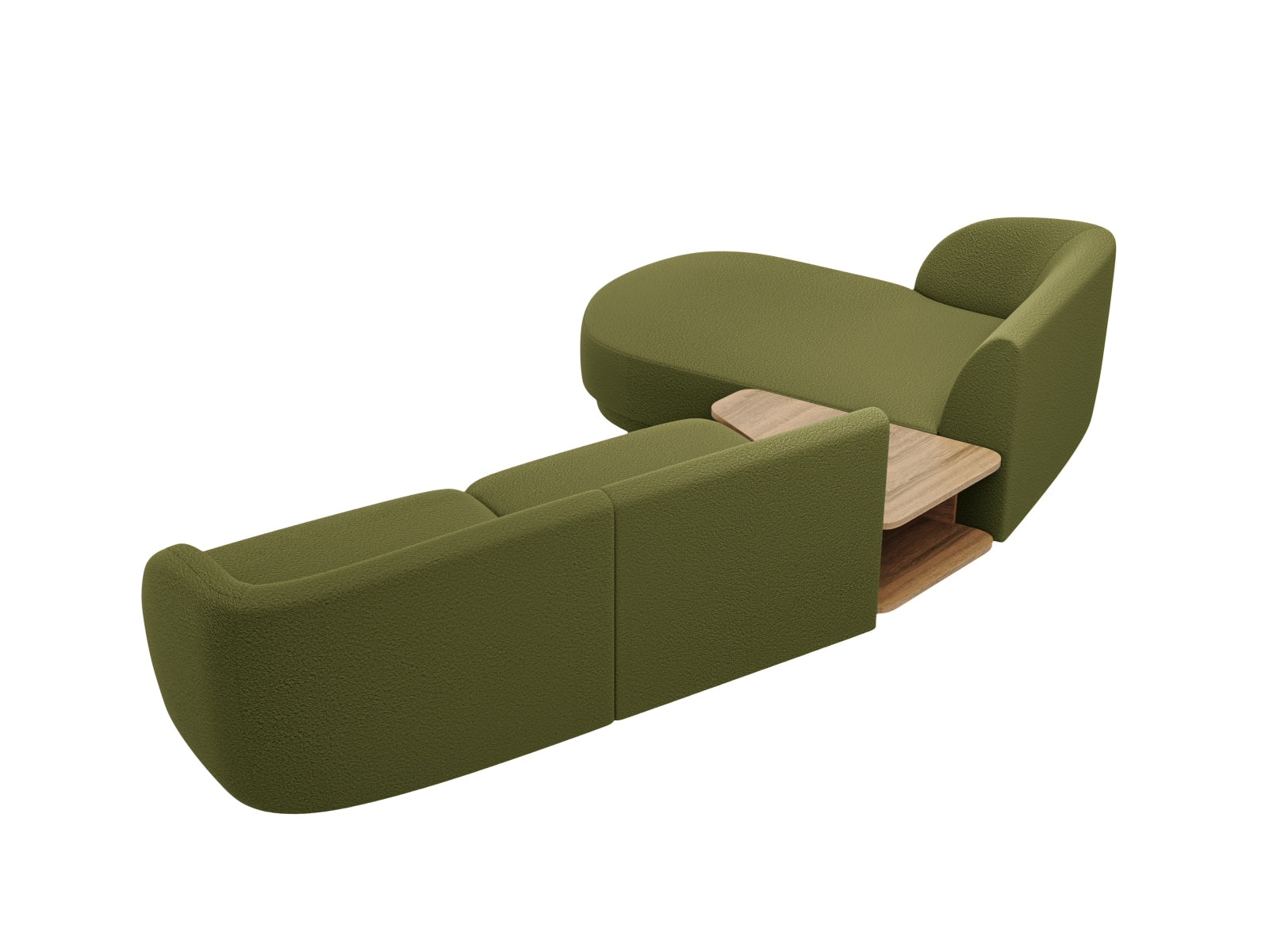 Stylisches Miley 3-Sitzer L-Sofa links in tiefem Olivgrün, perfekt für zeitgemäße Interiors und gesellige Abende mit Familie und Freunden.