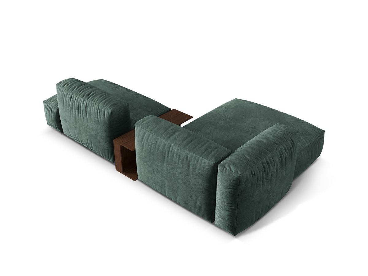 Elegantes Martina Ecksofa links mit 2 Sitzen und integriertem Beistelltisch in modernem Petrol-Vogue, ideal für stilvolle Wohnräume.