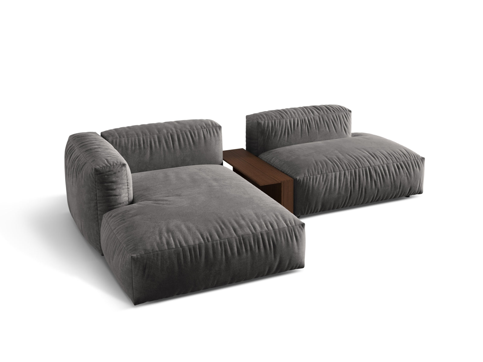 Stylisches Martina L-Sofa links mit zwei bequemen Sitzen und praktischem Beistelltisch in trendigem Green-Vogue, perfekt für zeitgemäße Einrichtung.