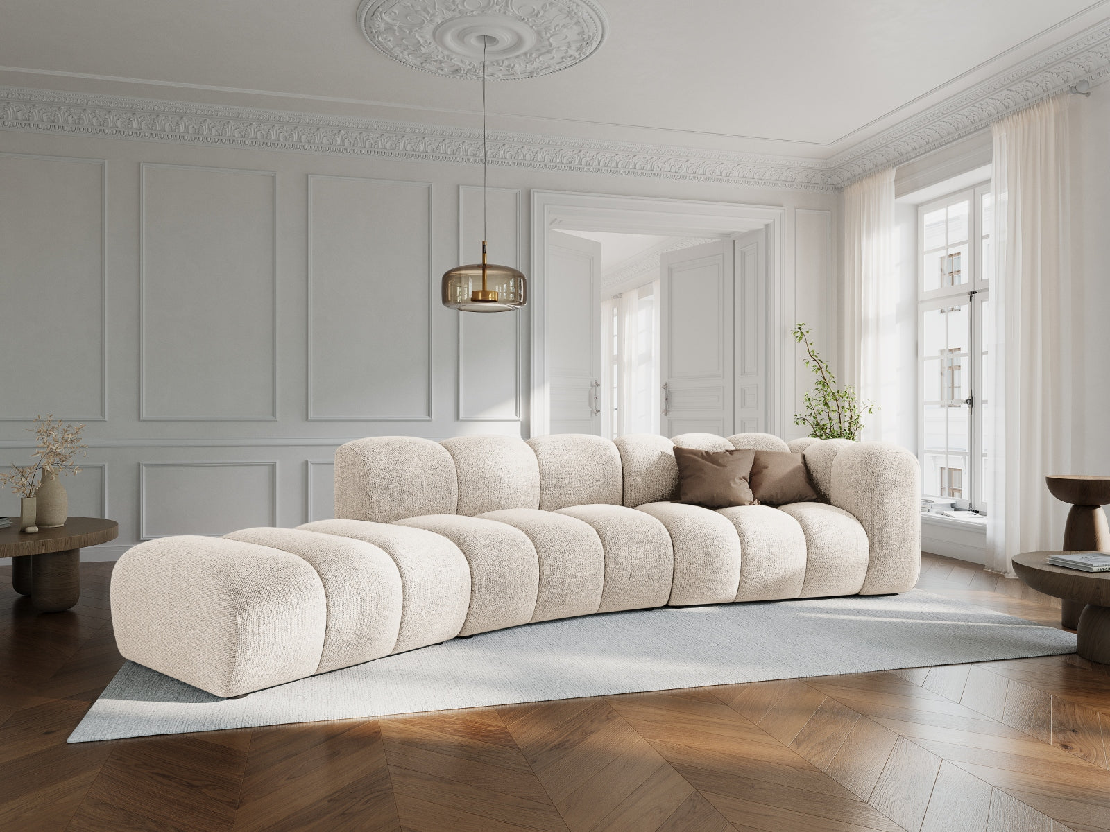 Entdecken Sie das Lupine 5-Sitzer Sofa von Micadoni – ein elegantes, modulares L-Sofa, das Komfort und Stil in Ihr Wohnzimmer bringt.
