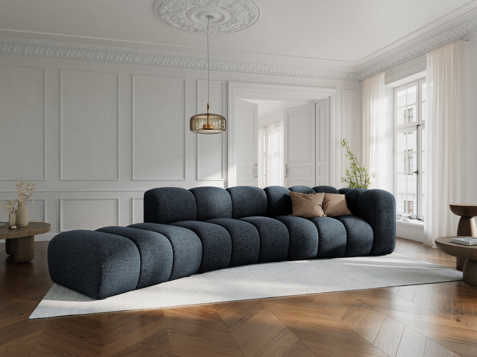 Entdecken Sie das Lupine 5-Sitzer Sofa von Micadoni – ein elegantes, modulares L-Sofa für Ihr modernes Wohnzimmer, das Komfort und Stil vereint.