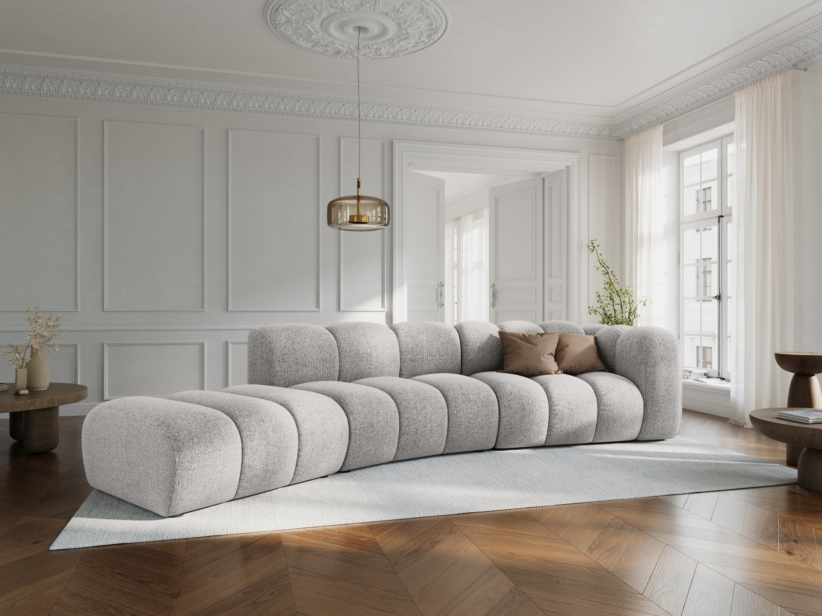 Entdecken Sie das Lupine 5-Sitzer Sofa von Micadoni – ein elegantes, modulares L-Sofa in hochwertiger Verarbeitung für Ihr modernes Wohnzimmer.