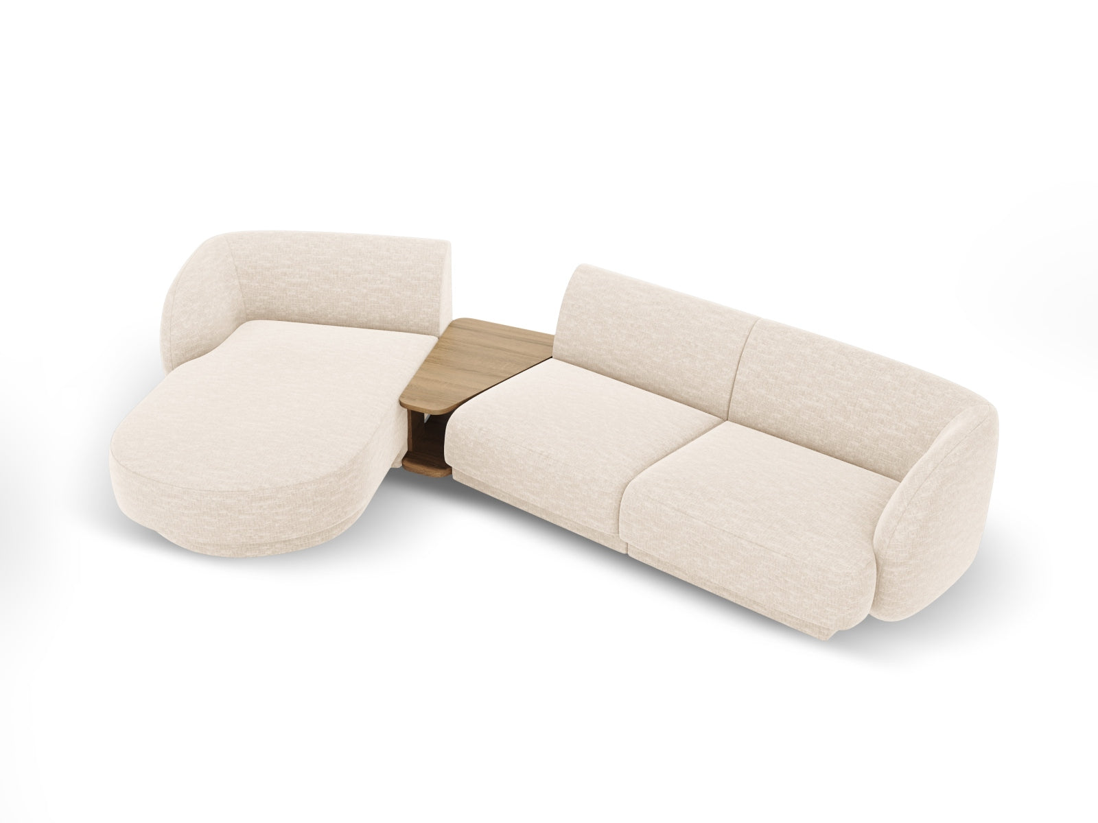 Modernes 3-Sitzer Miley L-Sofa in sanftem Beige, perfekt für gemütliche Wohnzimmergestaltung, erhältlich bei Micadoni.