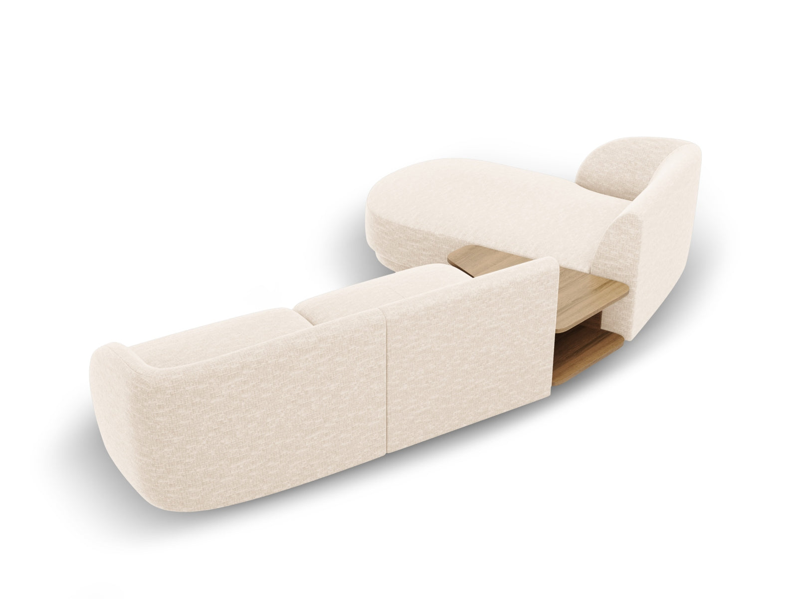 Modernes Miley 3-Sitzer L-Sofa in sanftem Beige, perfekt für gemütliche Wohnzimmer. Flexibles, modulares Design für persönliche Gestaltung.