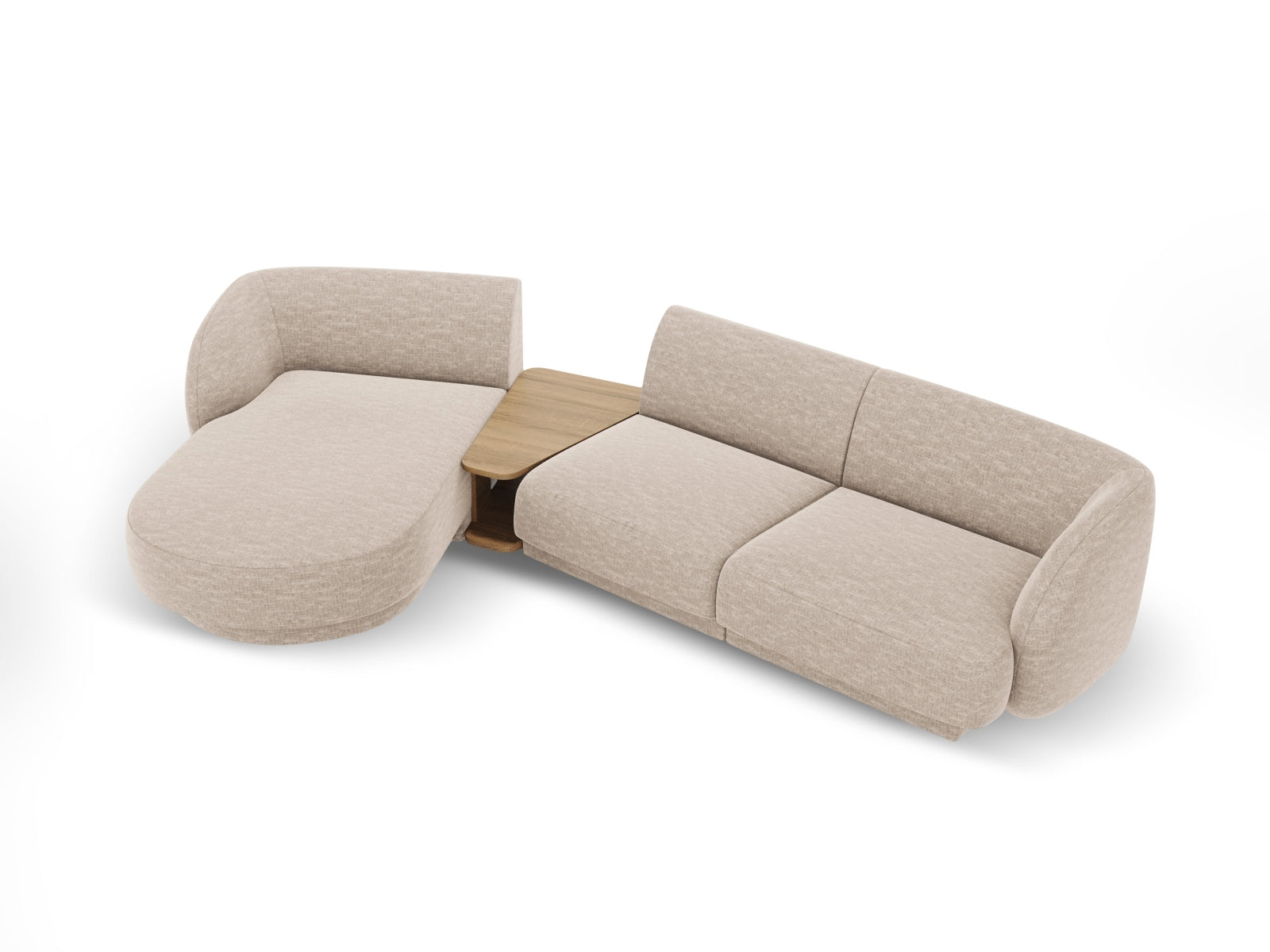 Beige Miley L-Sofa links, 3-Sitzer von Micadoni, elegantes Design für stilvolle Wohnräume, vereint Komfort und moderne Ästhetik.