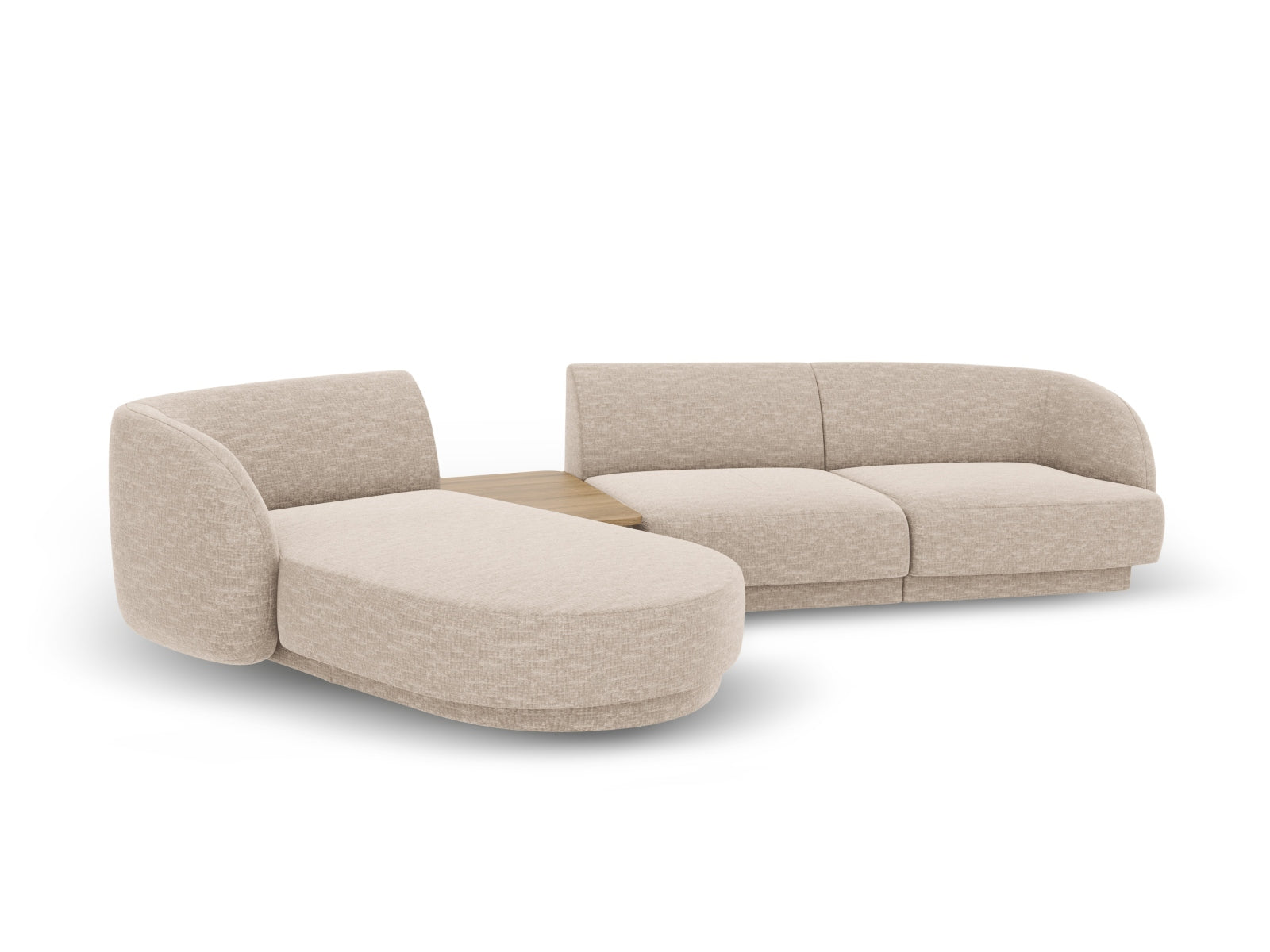 Beige 3-Sitzer Miley L-Sofa links von Micadoni, modernes und elegantes Möbelstück, ideal für gemütliche und stilvolle Wohnambiente.