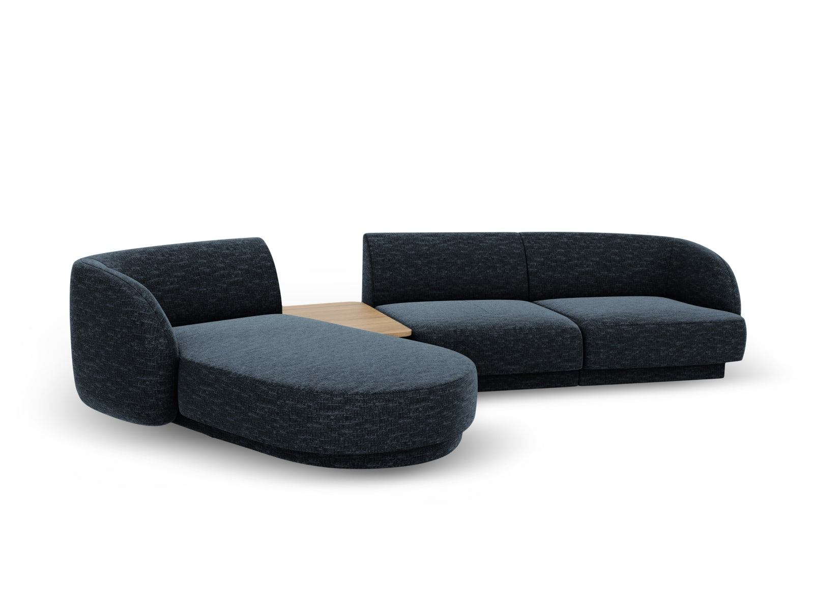 Elegantes Miley L-Sofa links im trendigen Royal Blue-Haga, ideal für stilvolle Wohnräume und entspannte Stunden von Micadoni.
