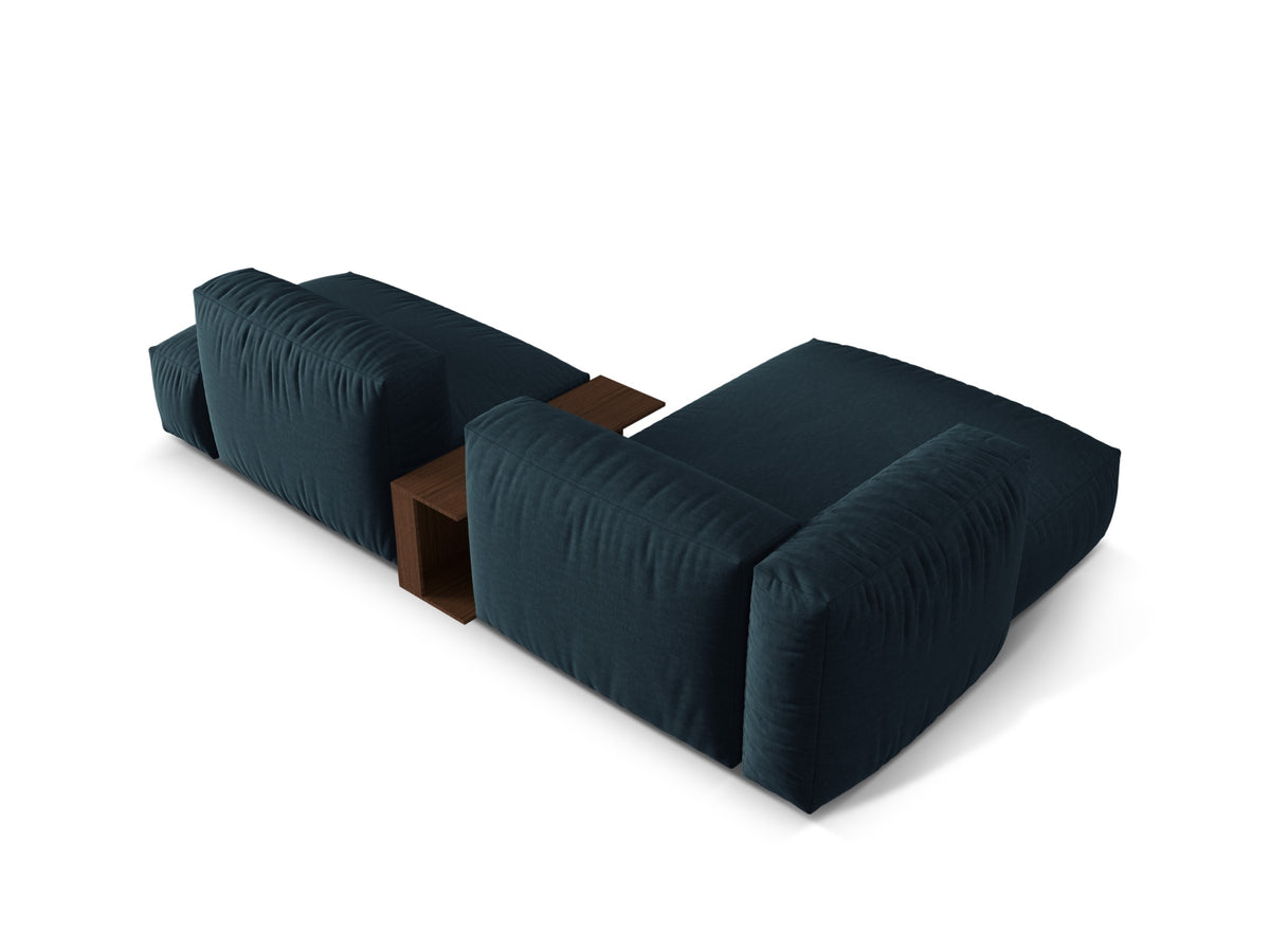 Elegantes Martina Ecksofa links mit zwei Sitzen und integriertem Beistelltisch, ideal für stilvolle und komfortable Wohnräume.