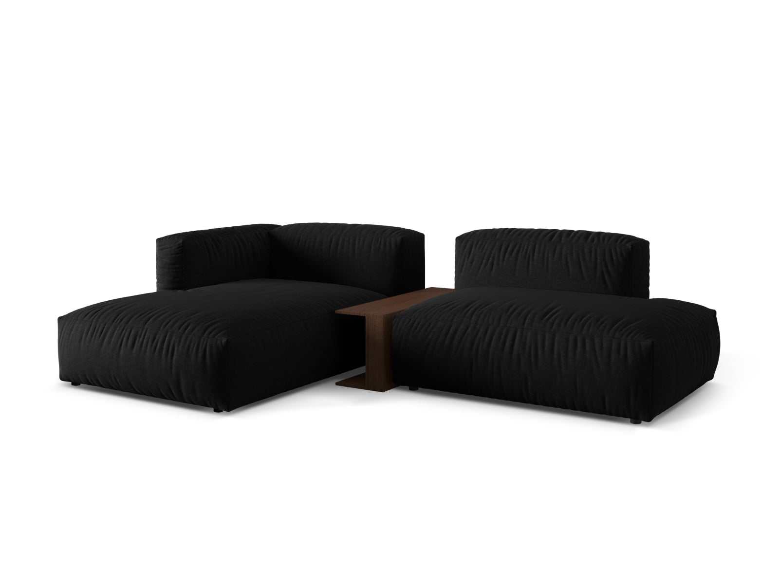 Elegantes Martina Ecksofa links mit zwei Sitzen und integriertem Beistelltisch, ideal für stilvolle und funktionale Wohnräume.