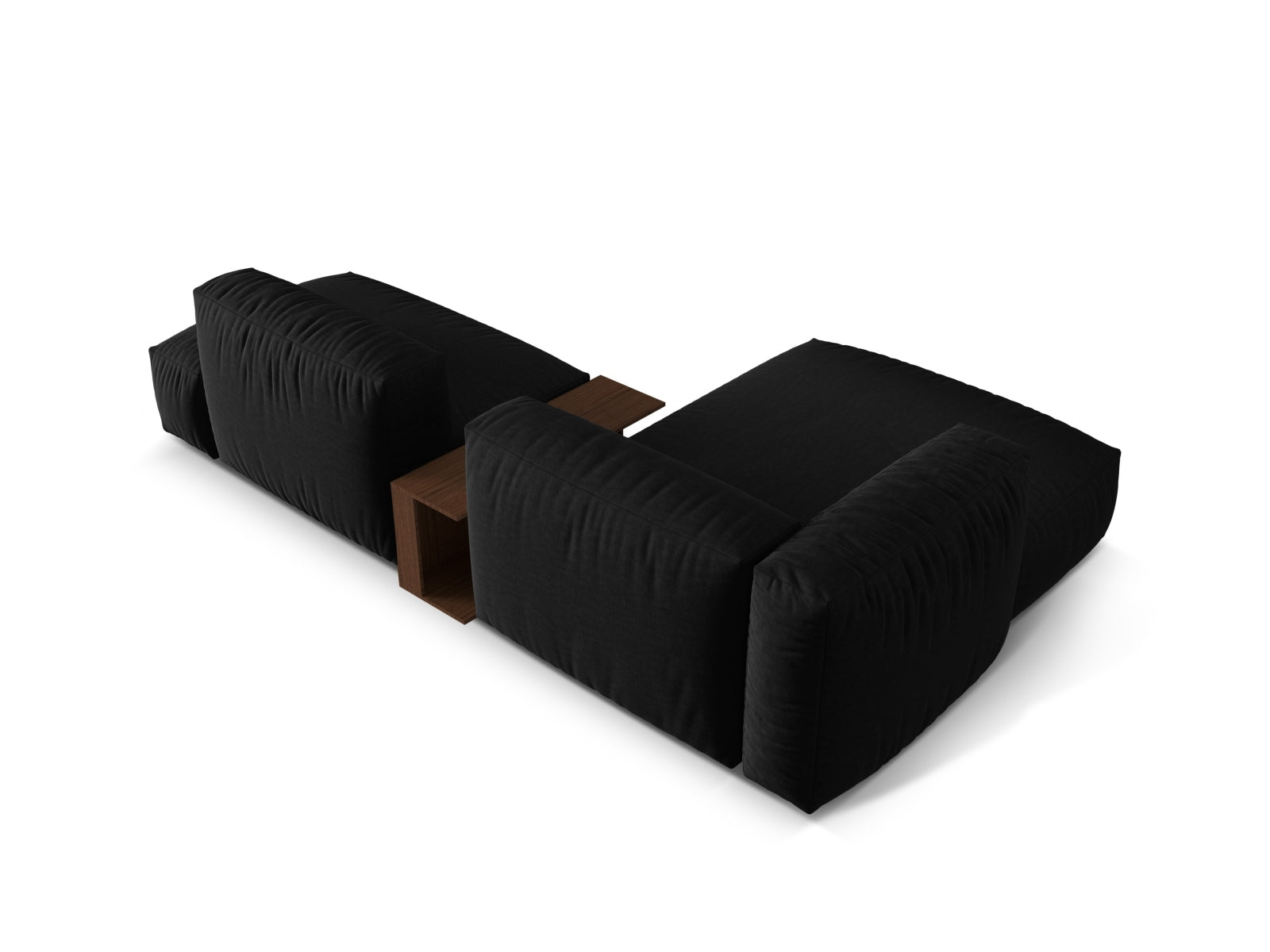 Elegantes Martina Ecksofa links mit zwei Sitzen und integriertem Beistelltisch, ideal für stilvolle und komfortable Wohnräume.