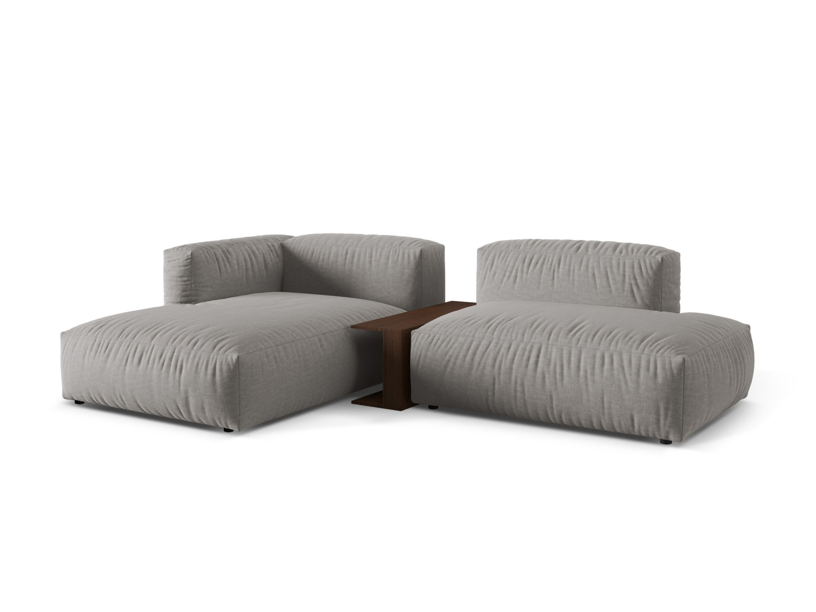 Modulares Ecksofa Martina in sanftem Hellgrau, linksseitig, mit praktischem Beistelltisch – ideal für moderne Wohnkonzepte und Gemütlichkeit.