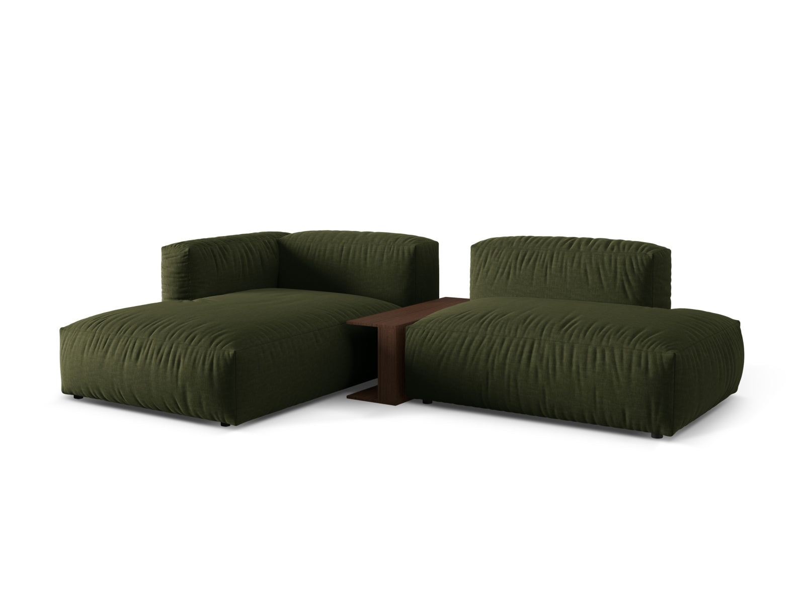 Elegantes Martina Ecksofa links mit 2 Sitzen und integriertem Beistelltisch in stilvollem Green-Boston, ideal für moderne Wohnräume.