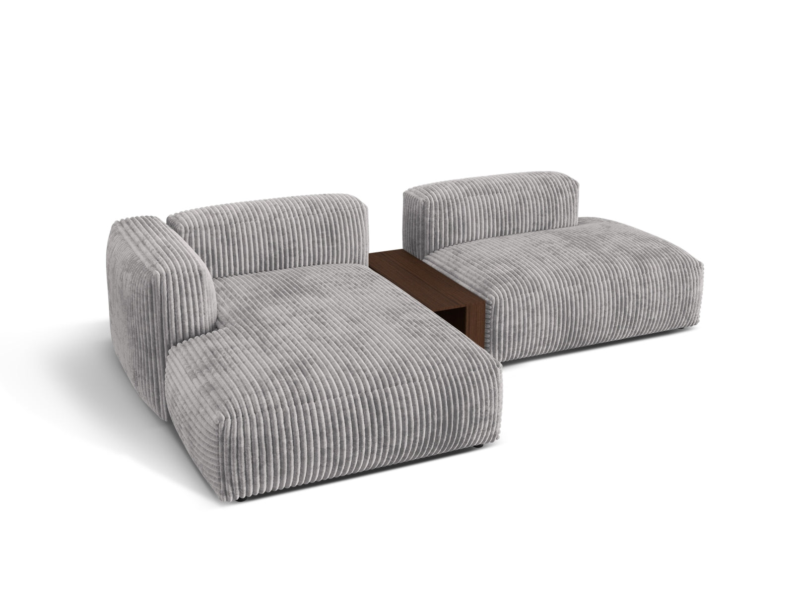 Elegantes, graues Ecksofa Martina mit zwei Sitzen links und praktischem Beistelltisch, ideal für stilvolle Wohnbereiche.