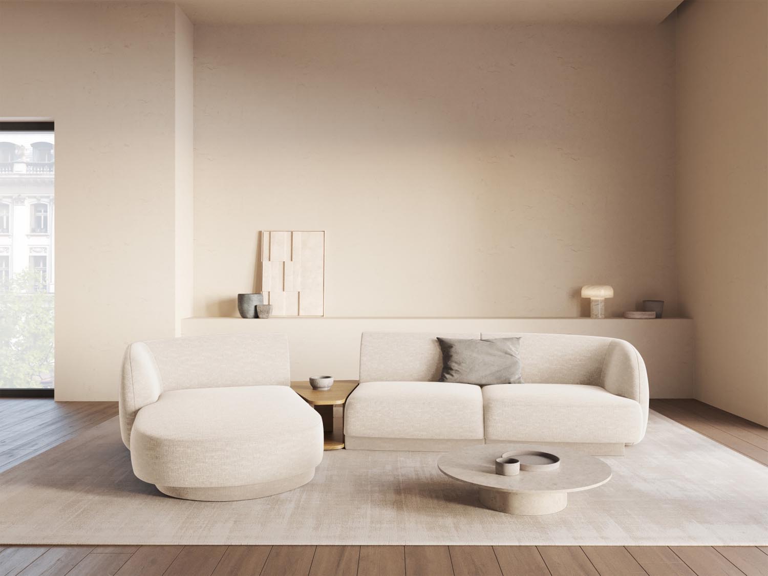 Elegantes Miley Modulares Sofa links 3 Sitzer in Ivory-Eden, ideal für stilvolle Wohnräume, präsentiert von Micadoni.
