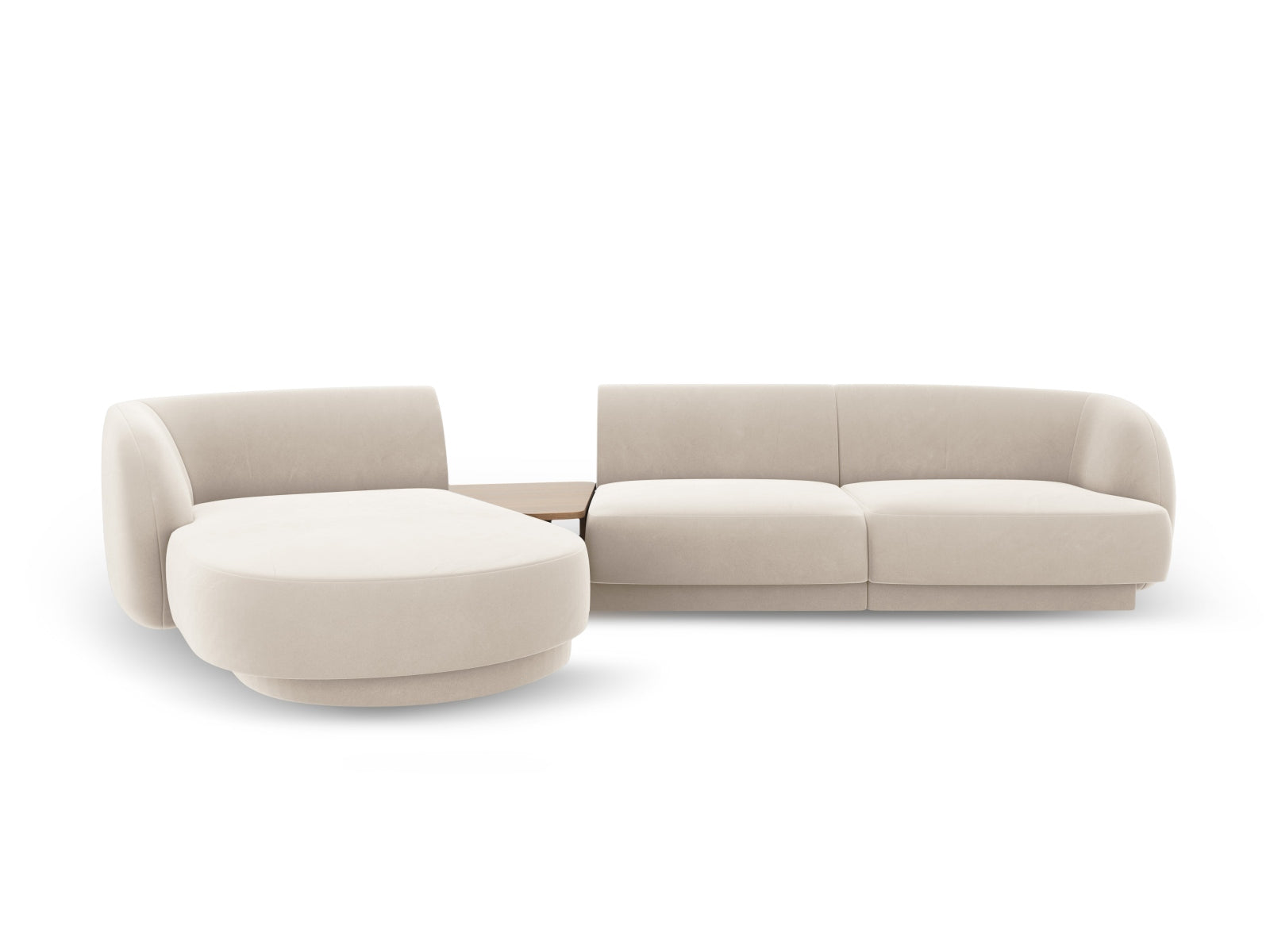 Miley Velour modulares Sofa links 3 Sitzer in Light Beige-Bluvel präsentiert im Onlineshop von KAQTU Design AG. L-Sofa links ist von Micadoni