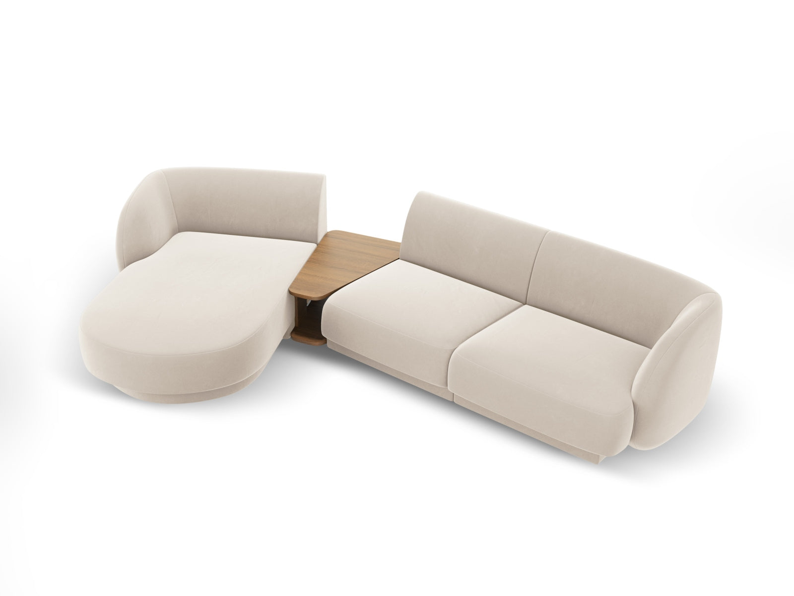 Modulares 3-Sitzer Sofa Miley Velour in sanftem Beige, linksseitig, perfekt für moderne Wohnkonzepte, von Micadoni.