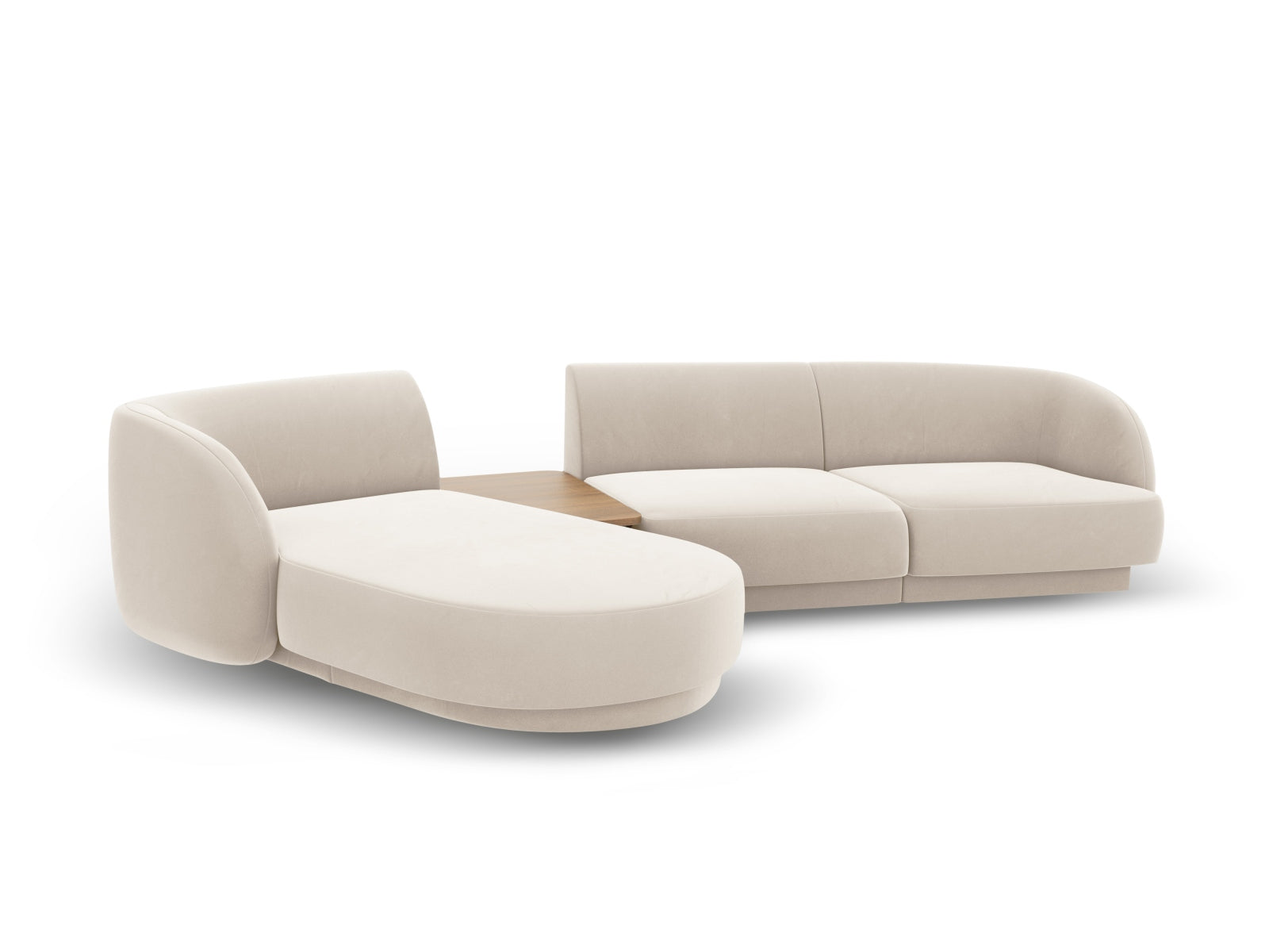 Elegantes, modulares 3-Sitzer Sofa Miley Velour in zartem Beige, linksseitig, ideal für stilvolle Wohnräume von Micadoni.