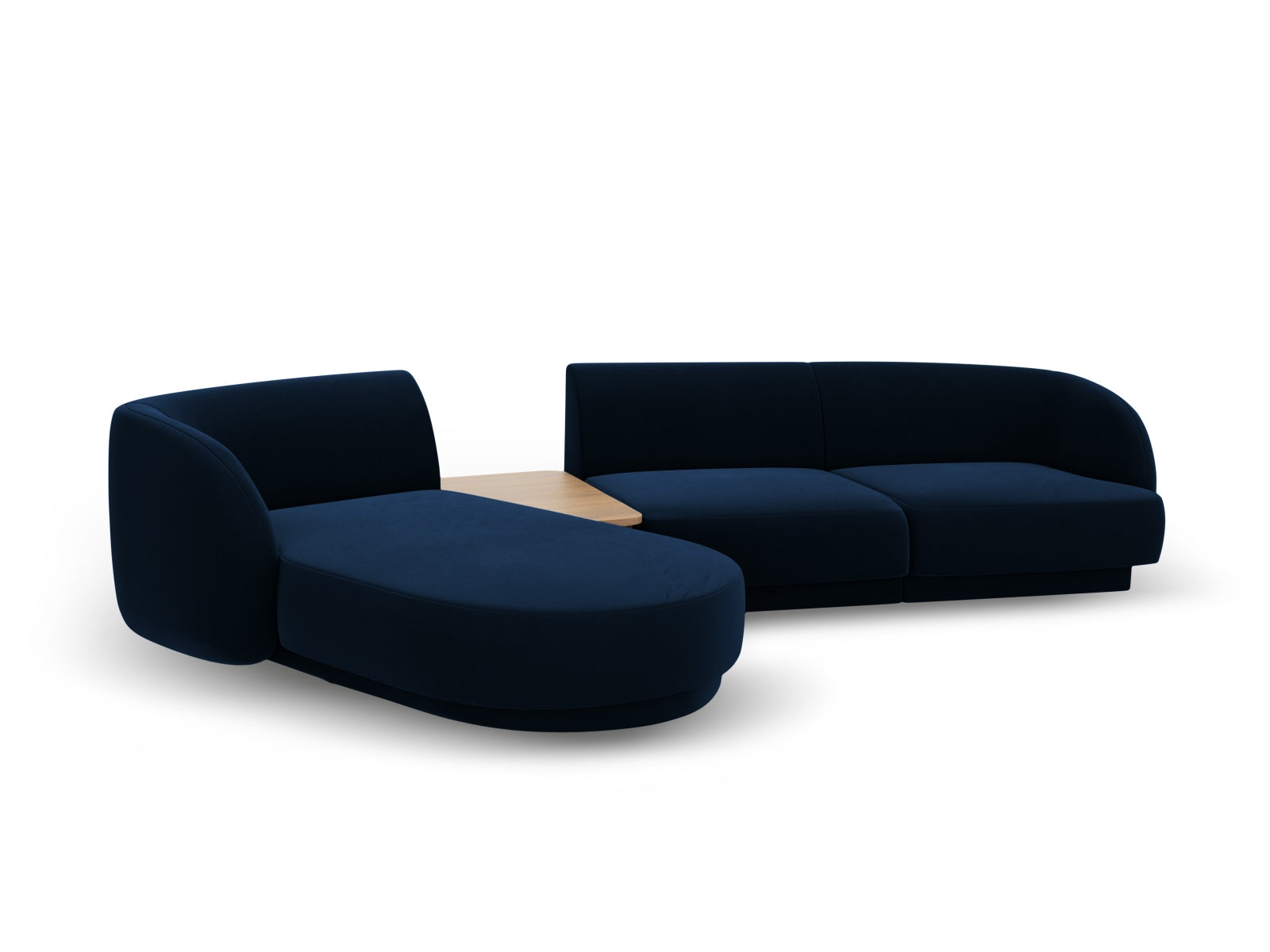 Elegantes, linksseitiges 3-Sitzer Sofa Miley Velour in tiefem Royalblau, ideal für stilvolle und flexible Wohnräume von Micadoni.