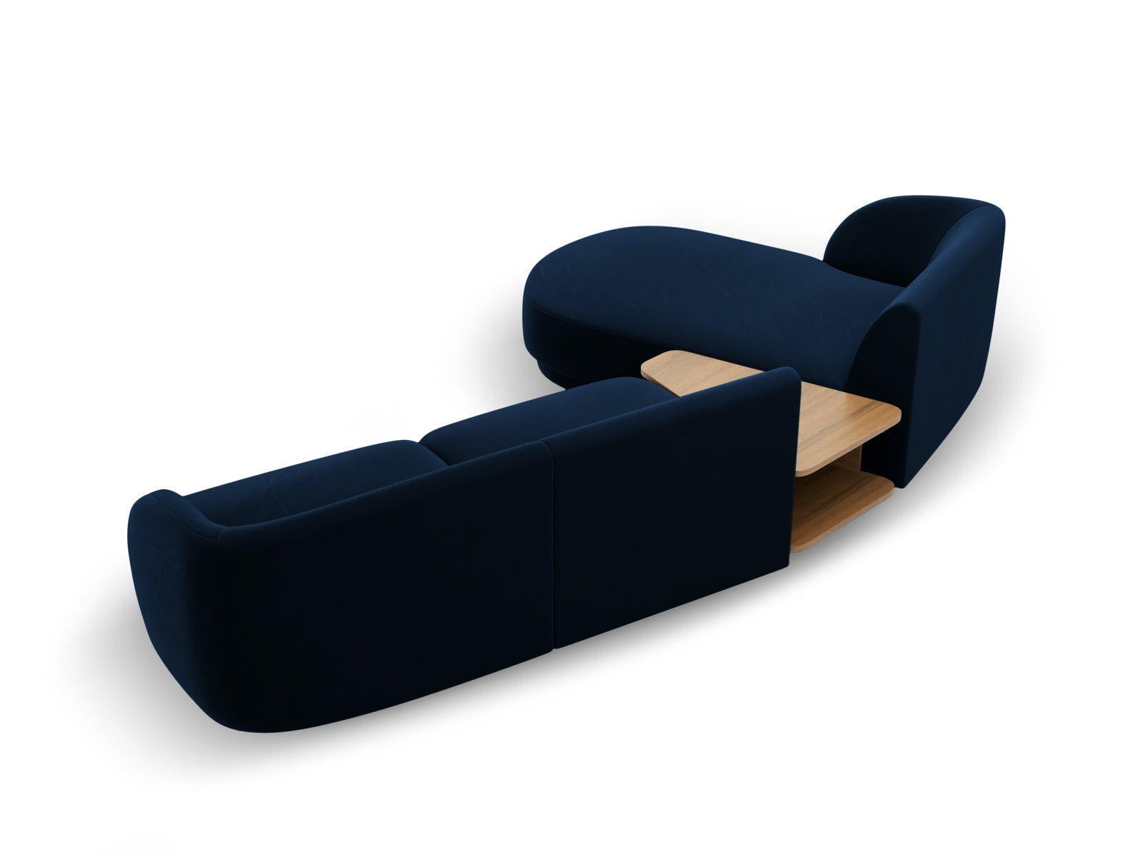 Modulares 3-Sitzer Sofa Miley Velour in luxuriösem Royalblau, linksseitig, perfekt für moderne und anpassbare Wohnkonzepte von Micadoni.