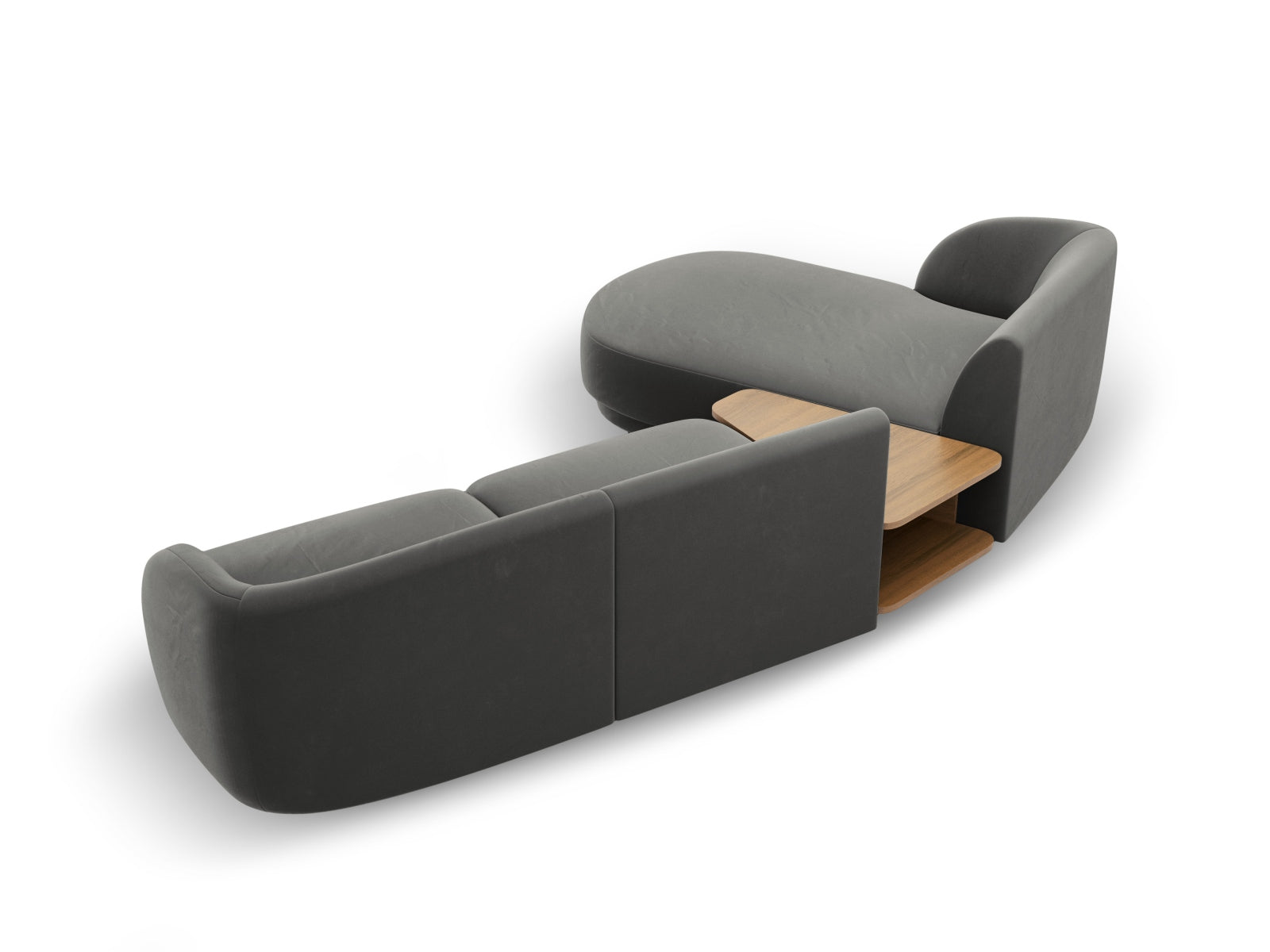 Stylisches, linksseitiges 3-Sitzer Sofa Miley Velour in sanftem Hellgrau, perfekt für moderne und elegante Wohnkonzepte von Micadoni.