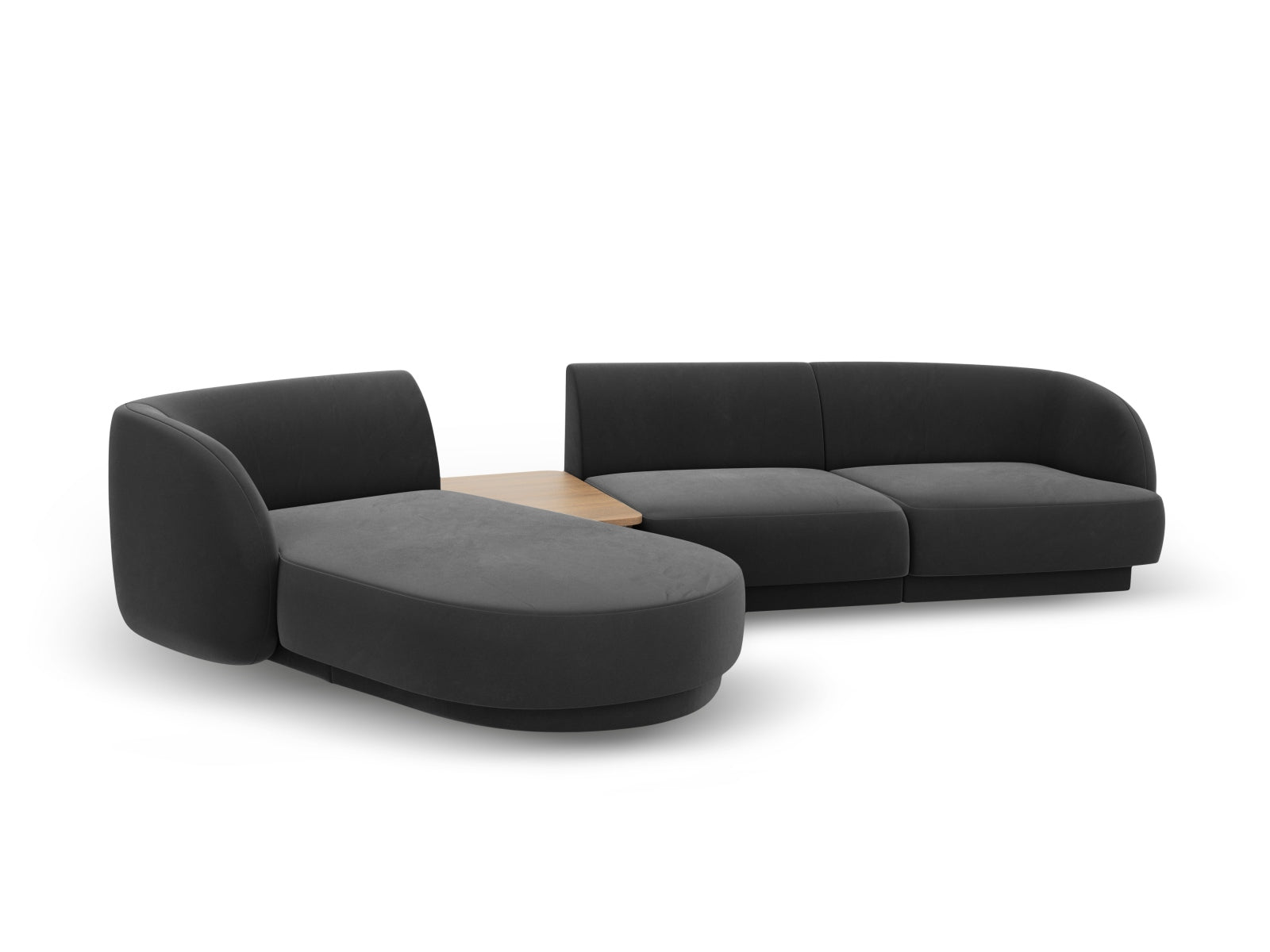 Elegantes, modulares 3-Sitzer Sofa Miley Velour in stilvollem Grau-Blau, linksseitig, ideal für zeitgemäße Wohnräume von Micadoni.