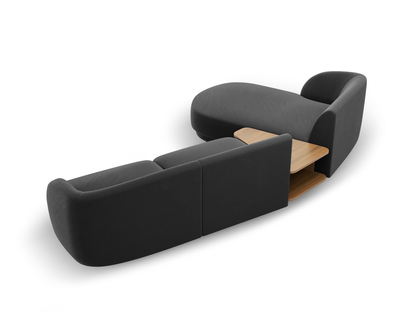Modulares 3-Sitzer Sofa Miley Velour in modernem Grau-Blau, linksseitig, perfekt für stilvolle und komfortable Wohnräume von Micadoni.