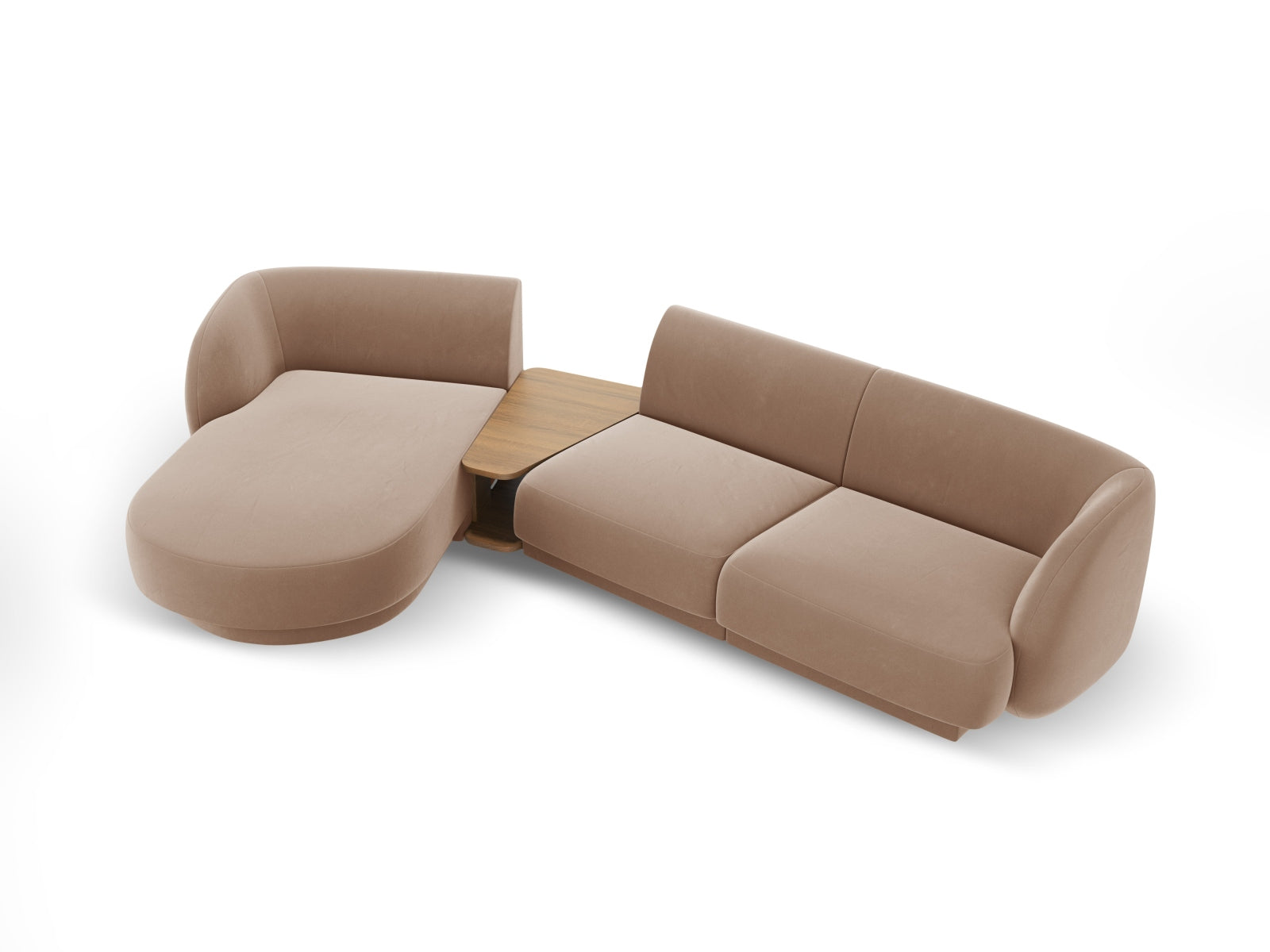 Modulares 3-Sitzer Sofa Miley Velour in warmem Cappuccino, linksseitig, perfekt für moderne und elegante Wohnambiente von Micadoni.